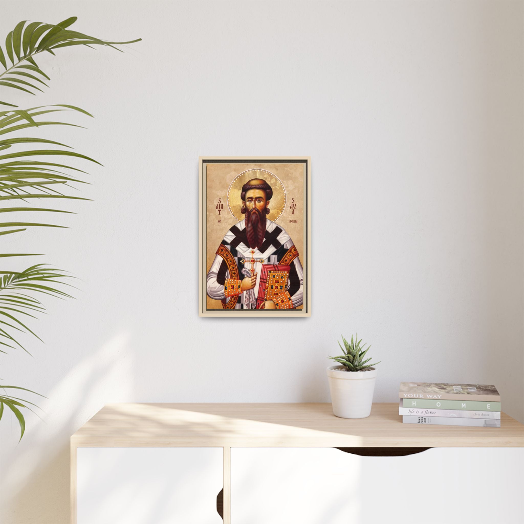 Framed canvas icon of Saint Sava of Serbia, traditional Orthodox Christian artwork