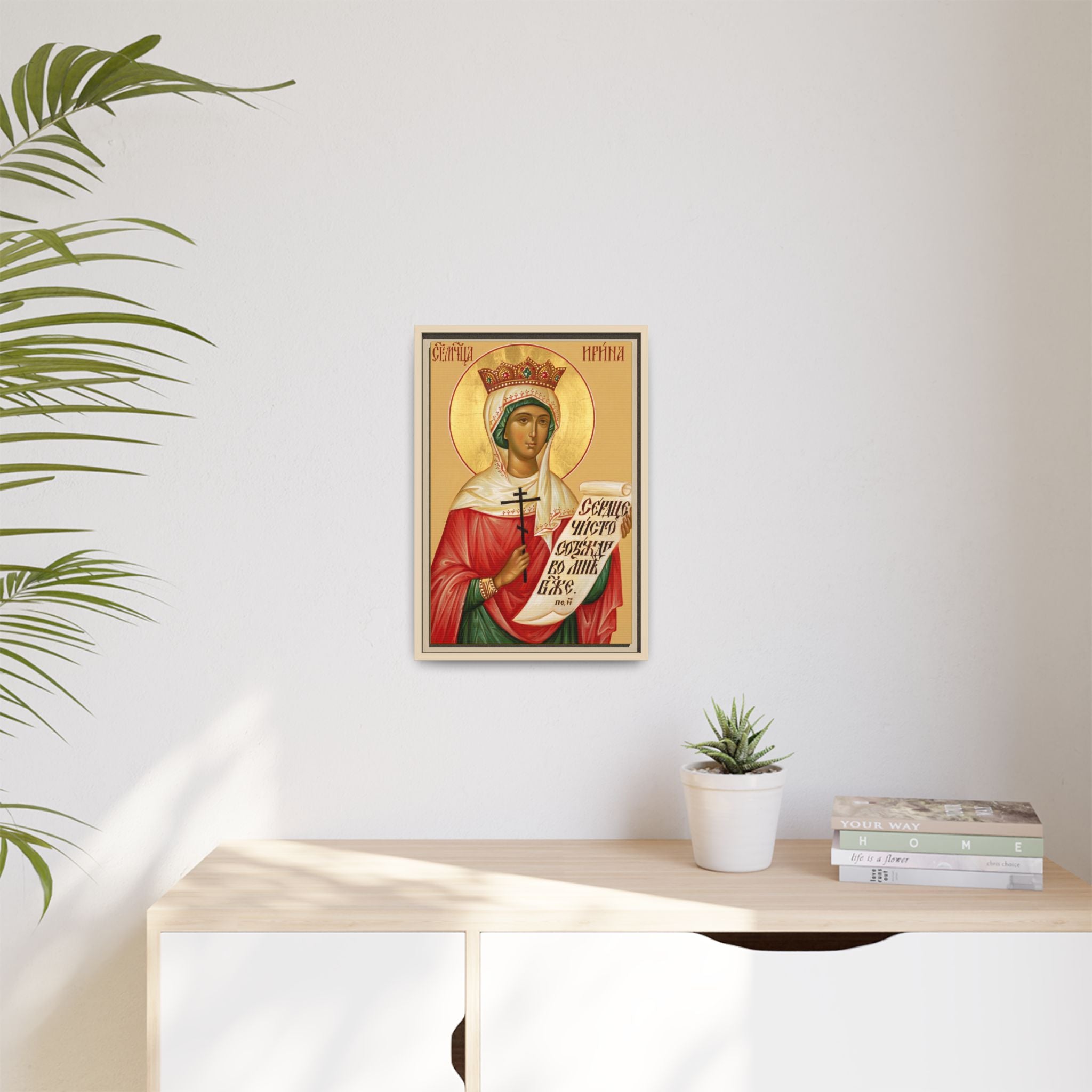 Framed canvas icon of Saint Irene the Great Martyr, traditional Orthodox Christian artwork