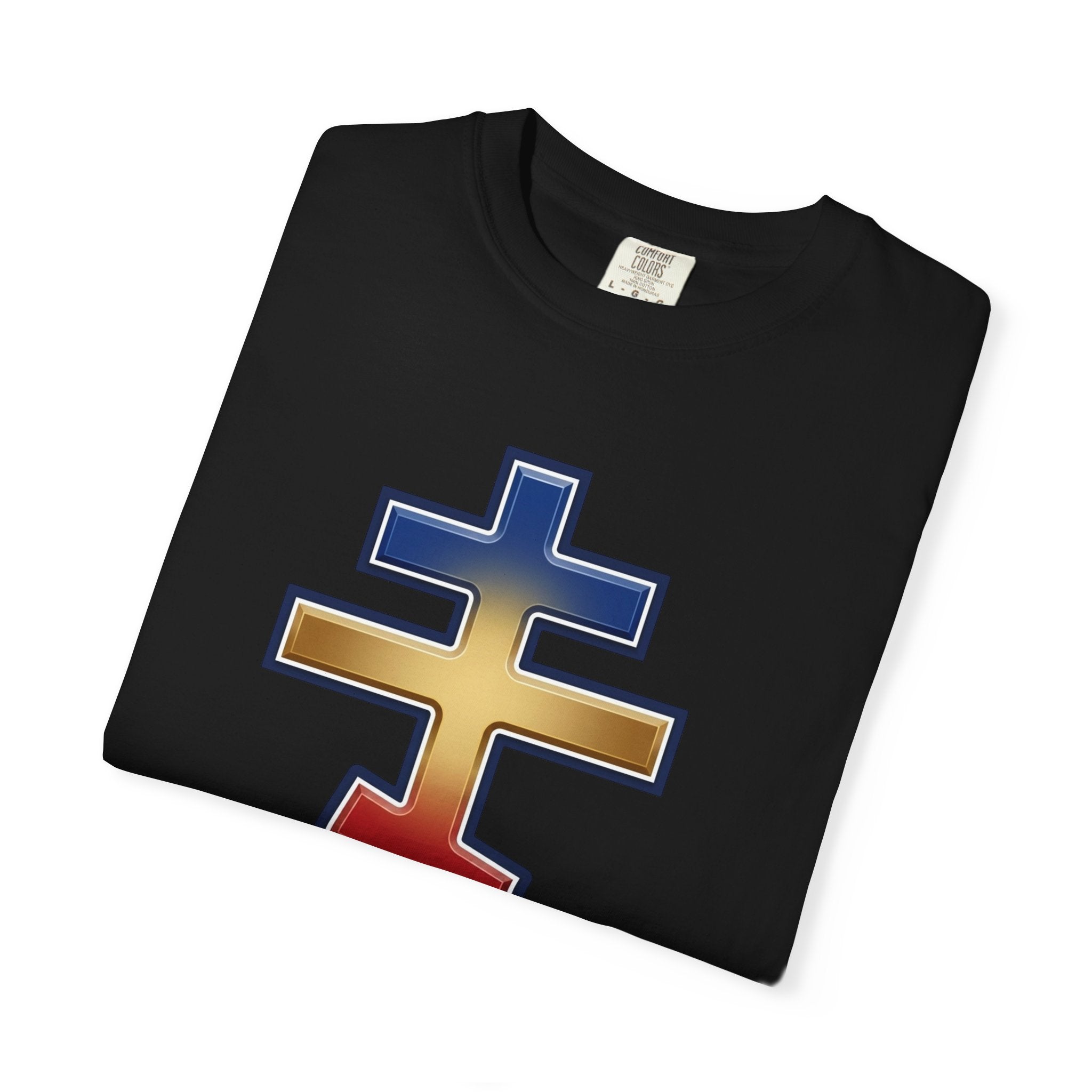 Romanian Orthodox Cross design on a heavyweight garment-dyed t-shirt