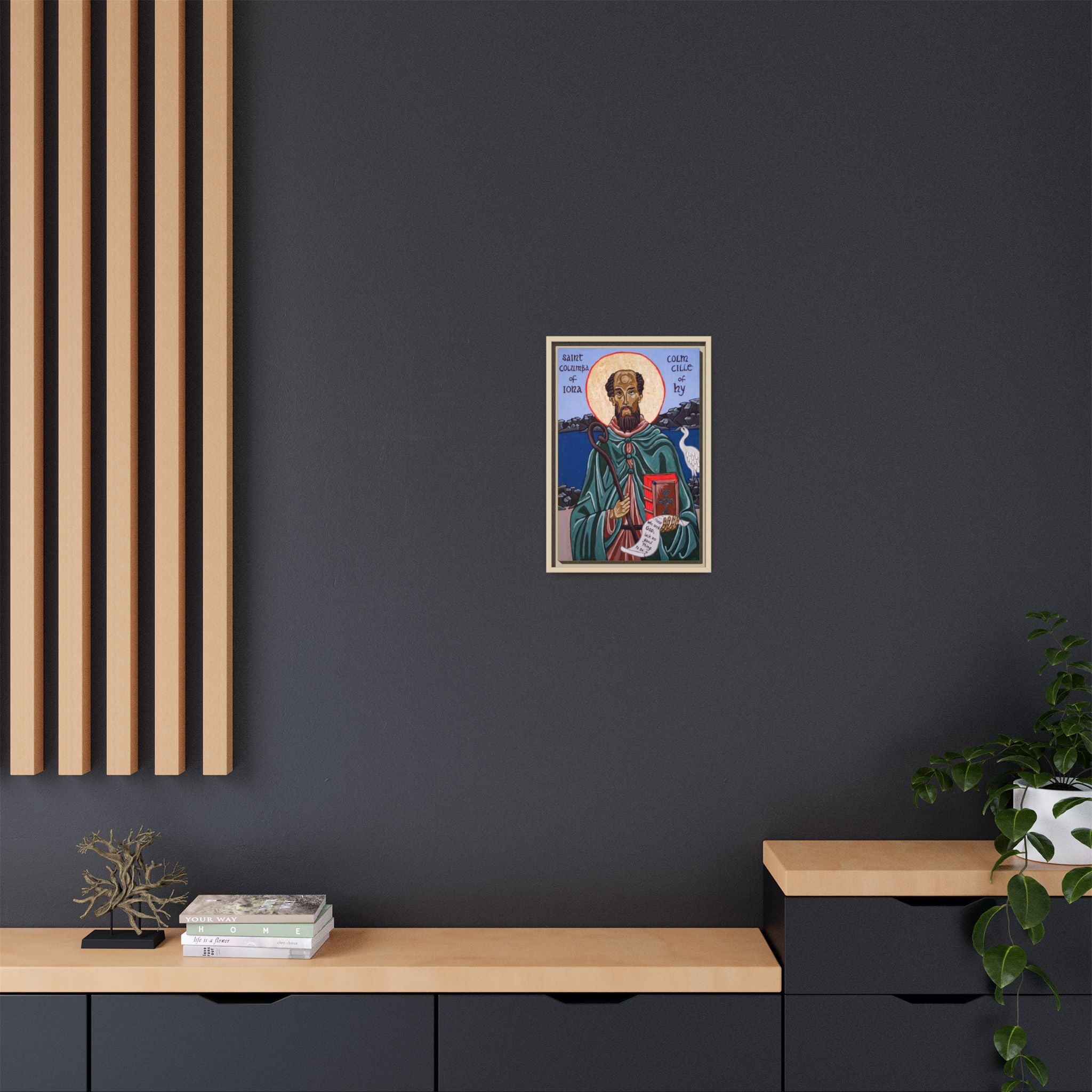 Framed canvas icon of Saint Columba of Iona, traditional Orthodox Christian artwork