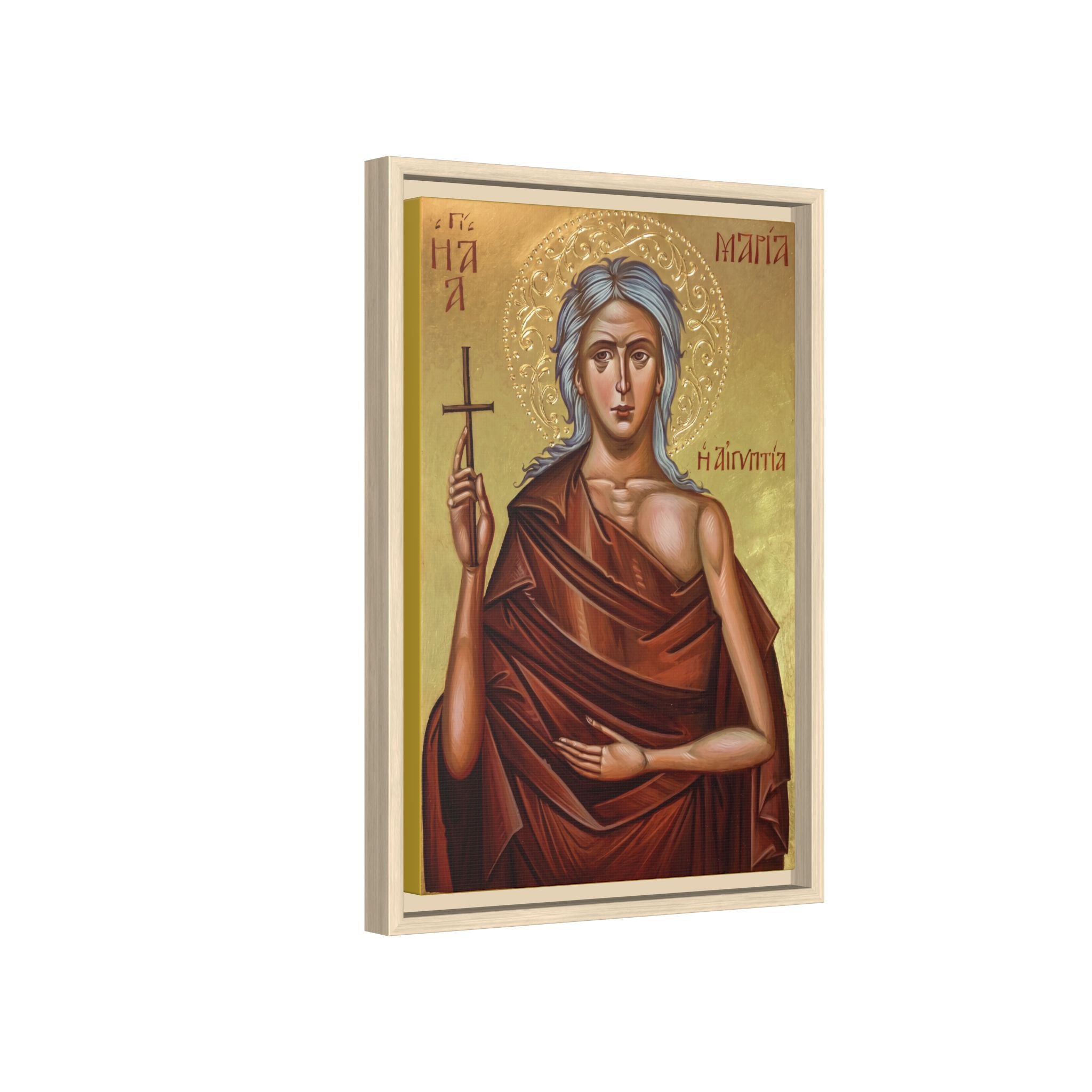 Framed canvas icon of Saint Mary of Egypt, traditional Orthodox Christian artwork