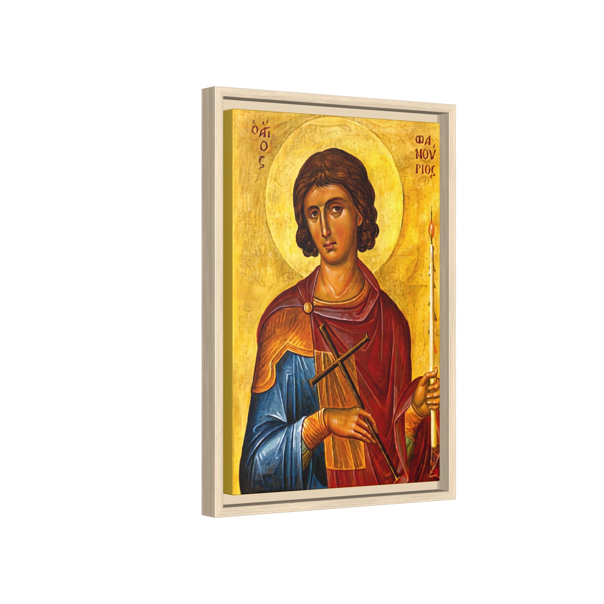 Framed canvas icon of Saint Fanourios, traditional Orthodox Christian artwork