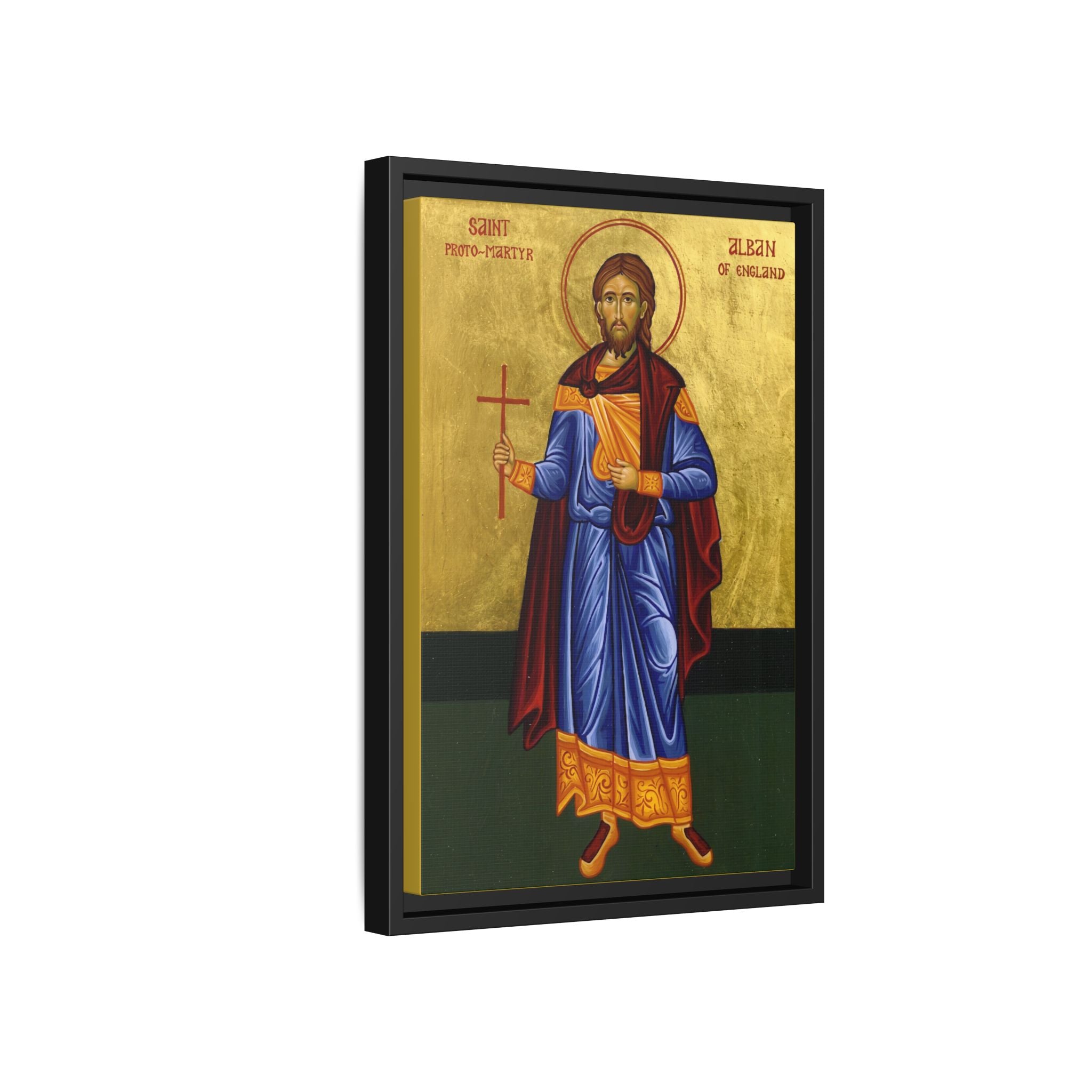 Framed canvas icon of Saint Alban the Protomartyr of Britain, traditional Orthodox Christian artwork