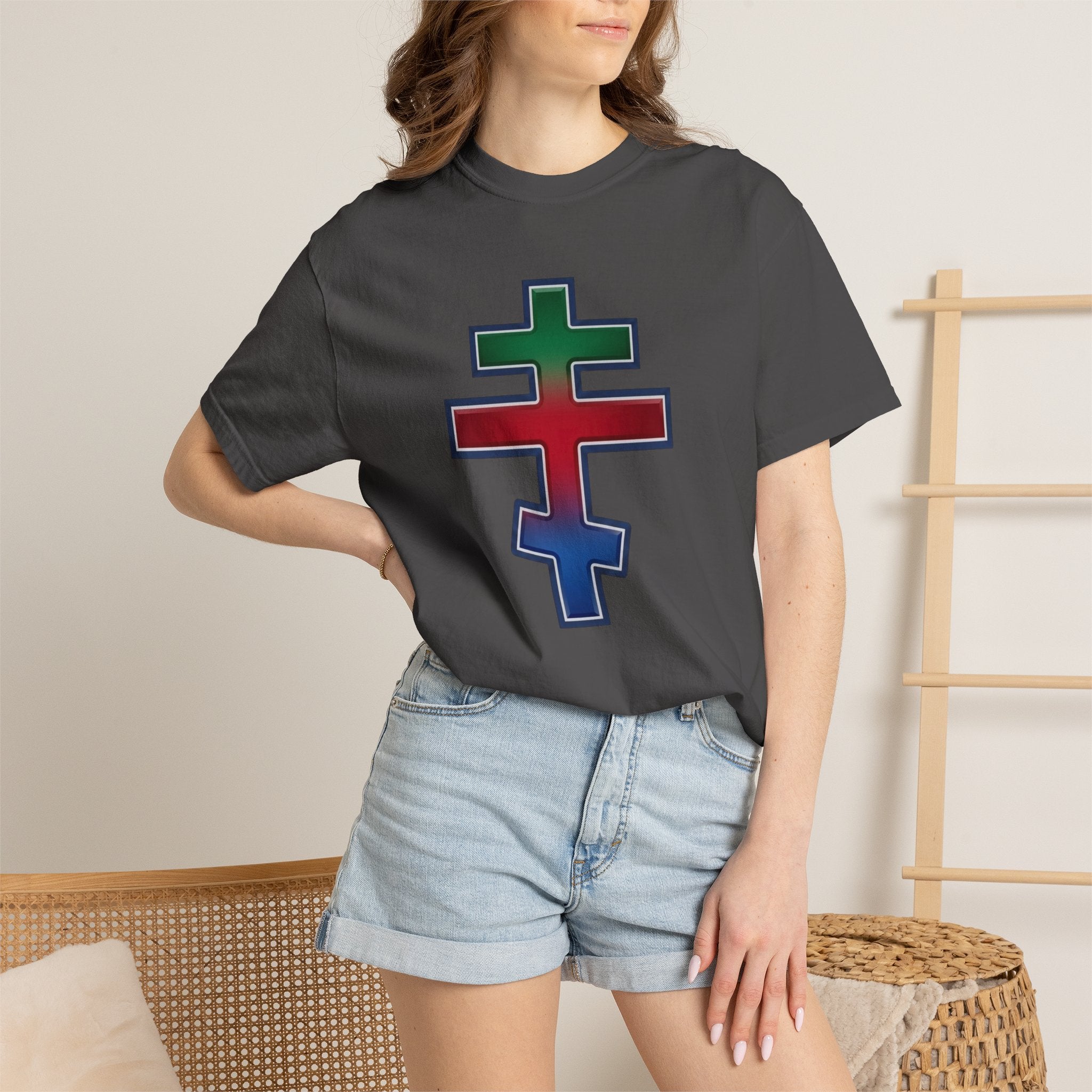 Eritrean Orthodox Cross design on a heavyweight garment-dyed t-shirt