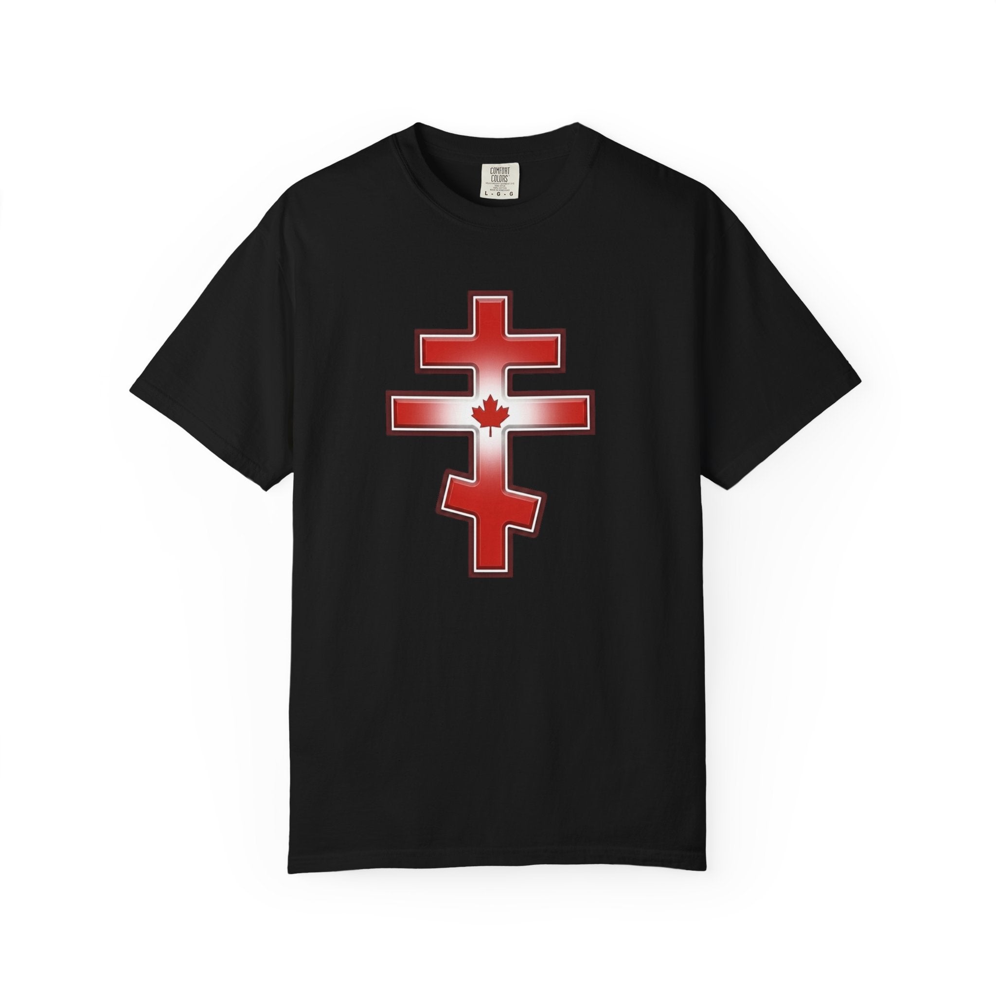 Canadian Orthodox Cross design on a heavyweight garment-dyed t-shirt