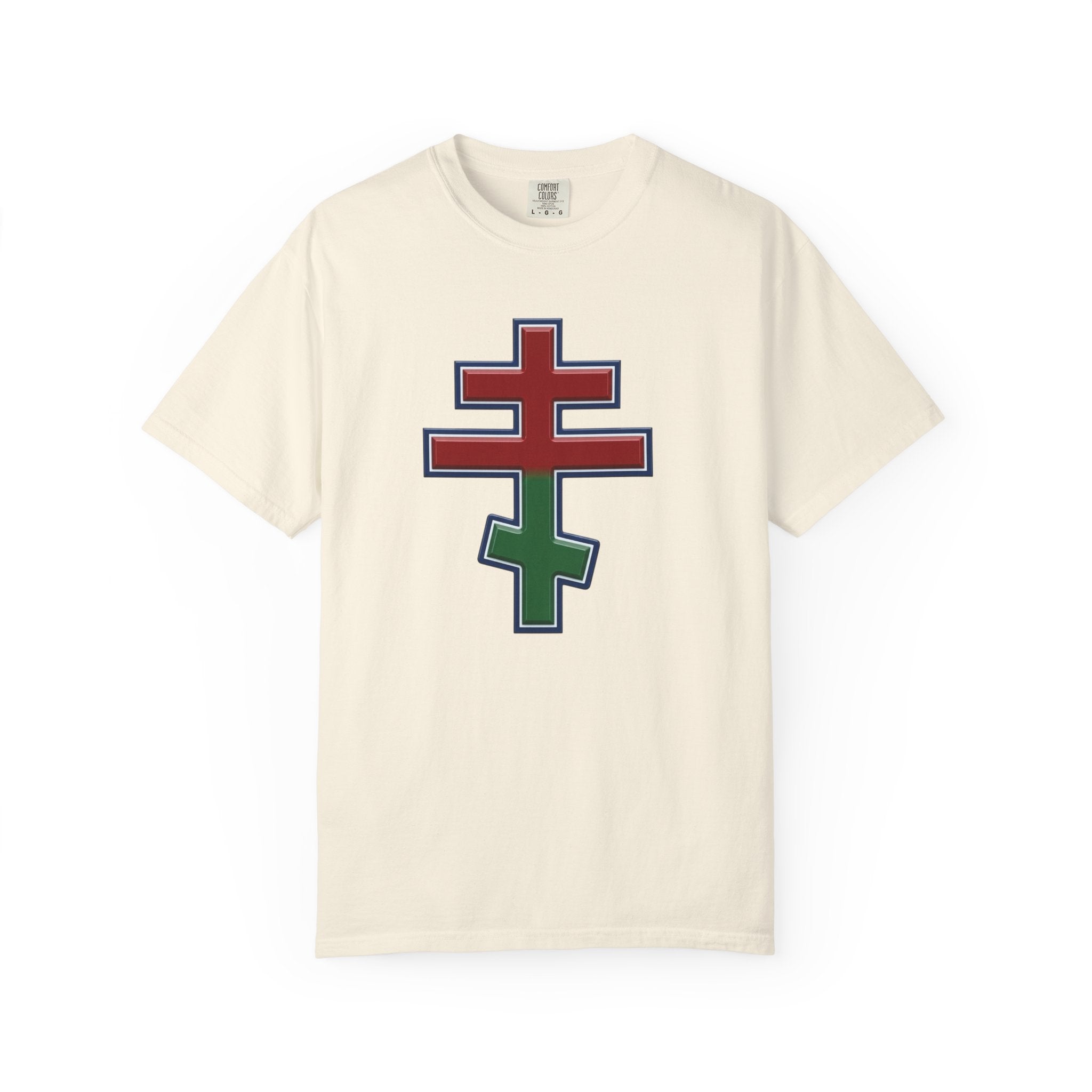 Belarusian Orthodox Cross design on a heavyweight garment-dyed t-shirt