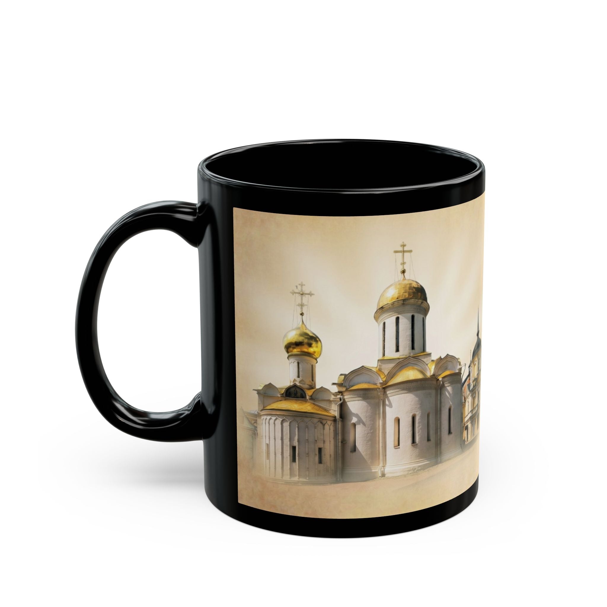 Trinity Lavra of Saint Sergius Orthodox Christian Black Coffee Mug — Orthodox Christian Gift