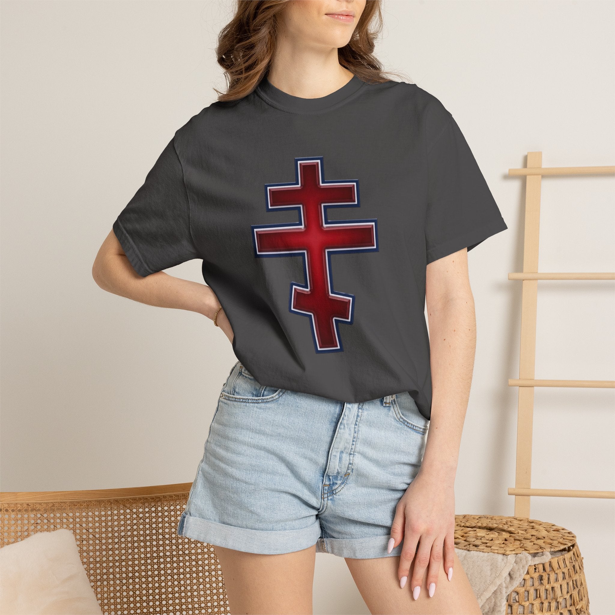 Albanian Orthodox Cross design on a heavyweight garment-dyed t-shirt