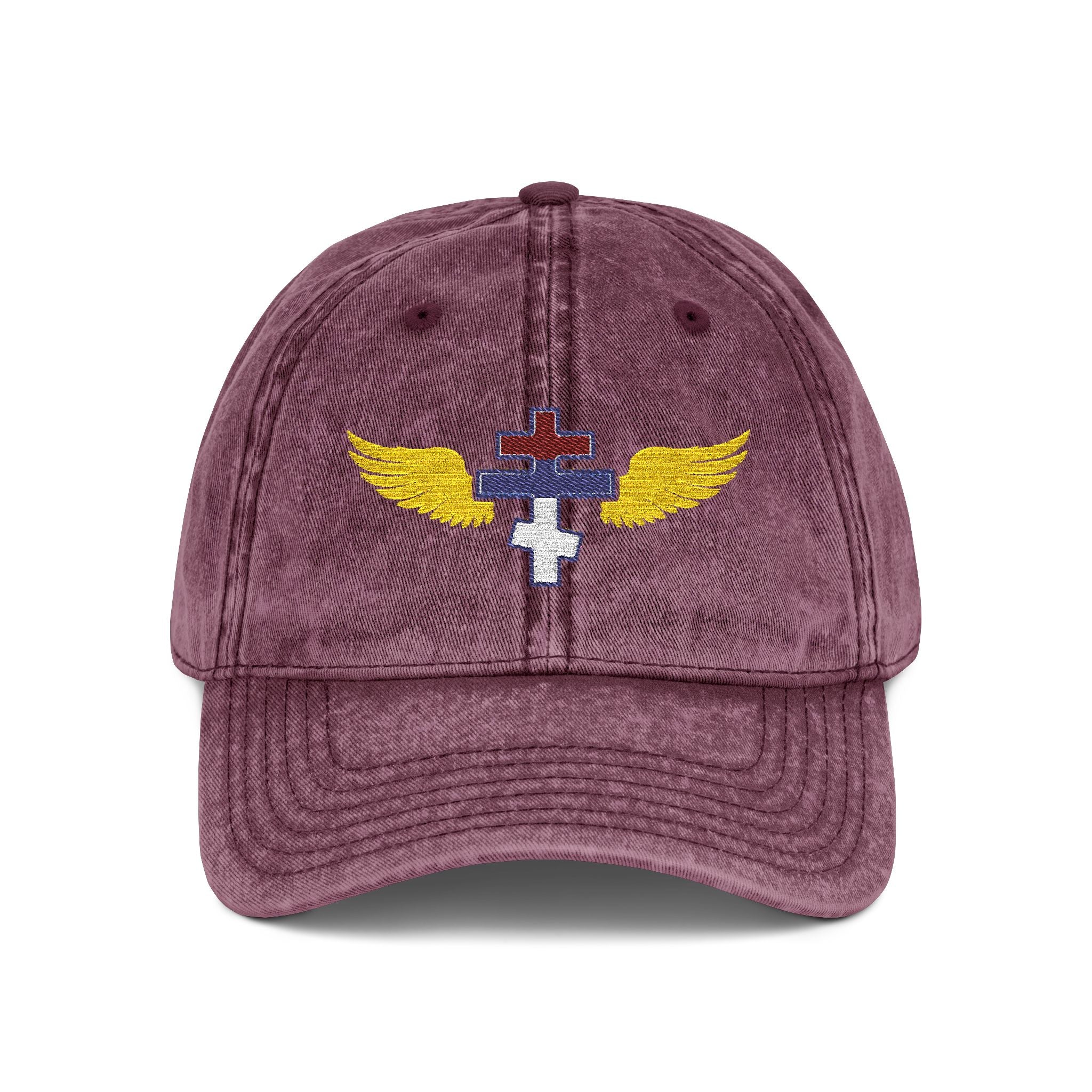 Serbian Orthodox cross with wings embroidered on vintage cotton twill cap -- additional view 4