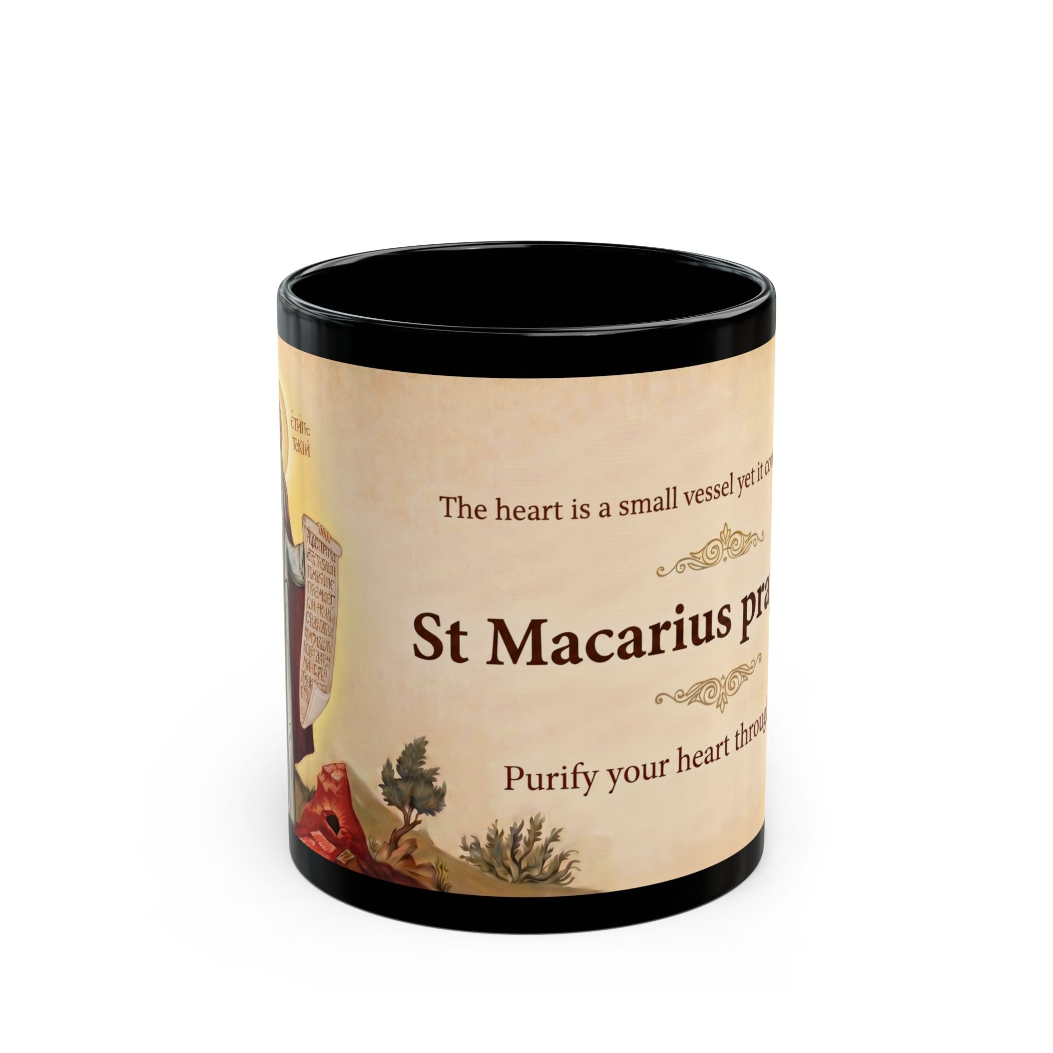Saint Macarius of Egypt Orthodox Christian Black Coffee Mug — Orthodox Christian Mug