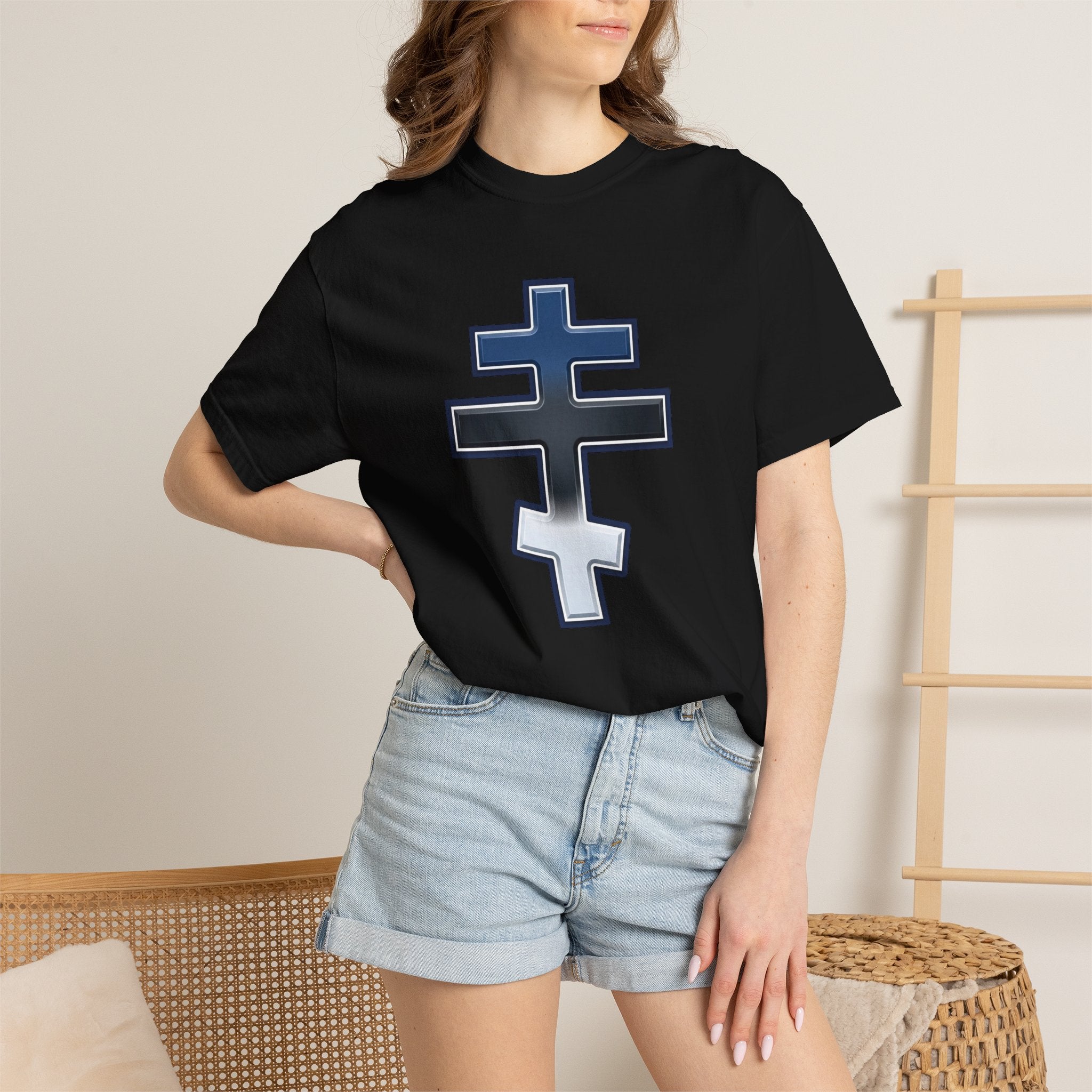 Estonian Orthodox Cross design on a heavyweight garment-dyed t-shirt
