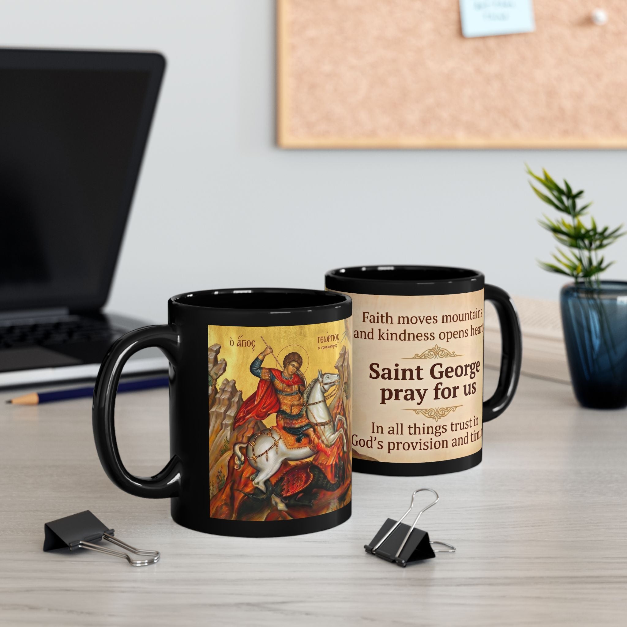Saint George Orthodox Christian Black Coffee Mug — Christian Gift Idea