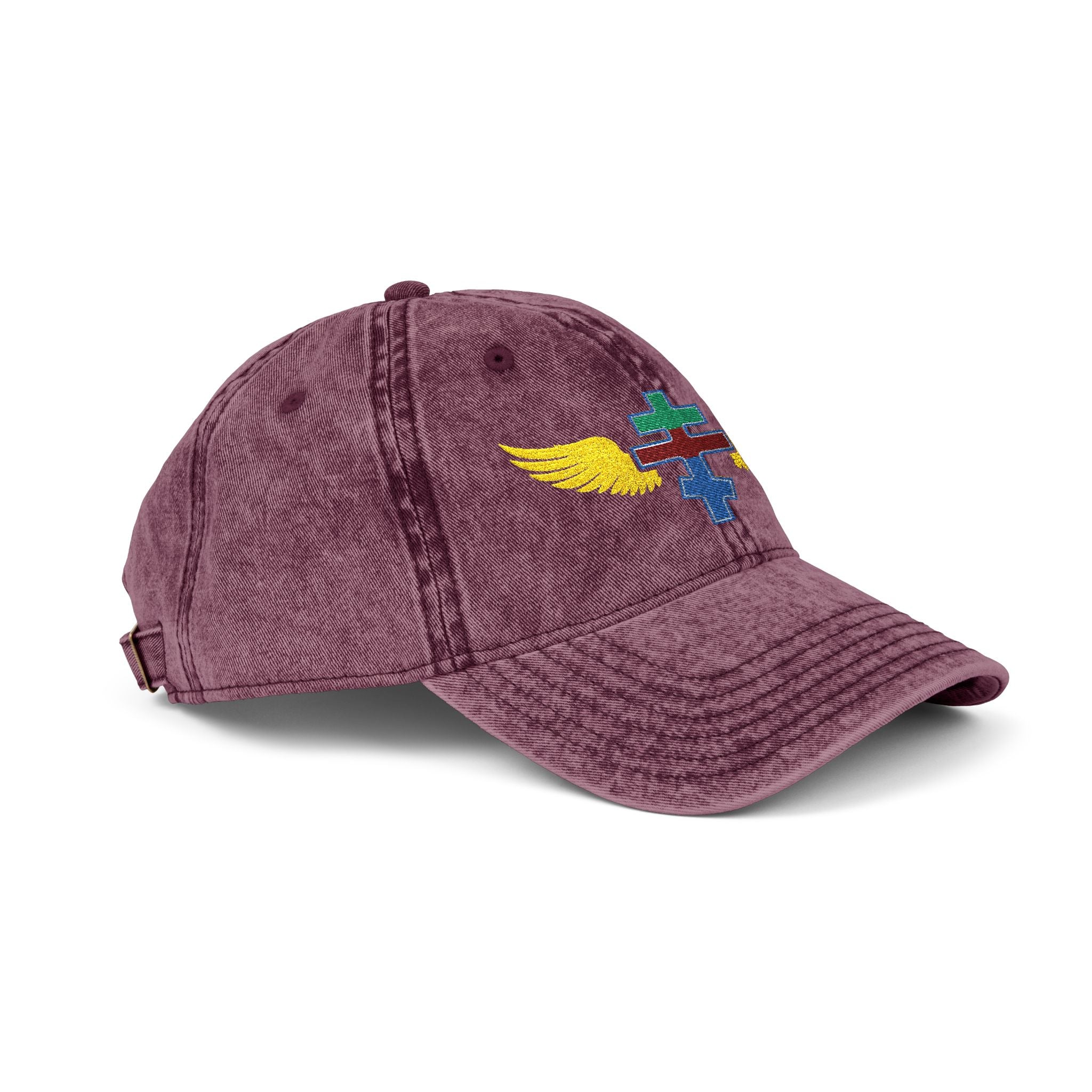 Eritrean Orthodox cross with wings embroidered on vintage cotton twill cap -- additional view 14