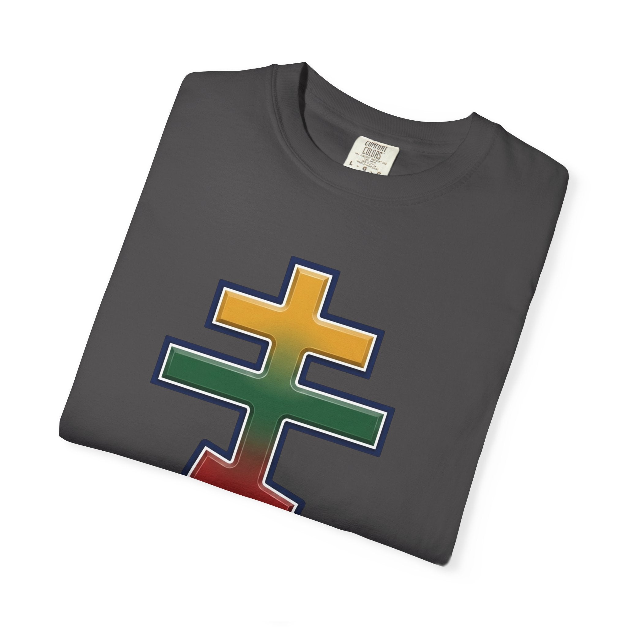 Lithuanian Orthodox Cross design on a heavyweight garment-dyed t-shirt