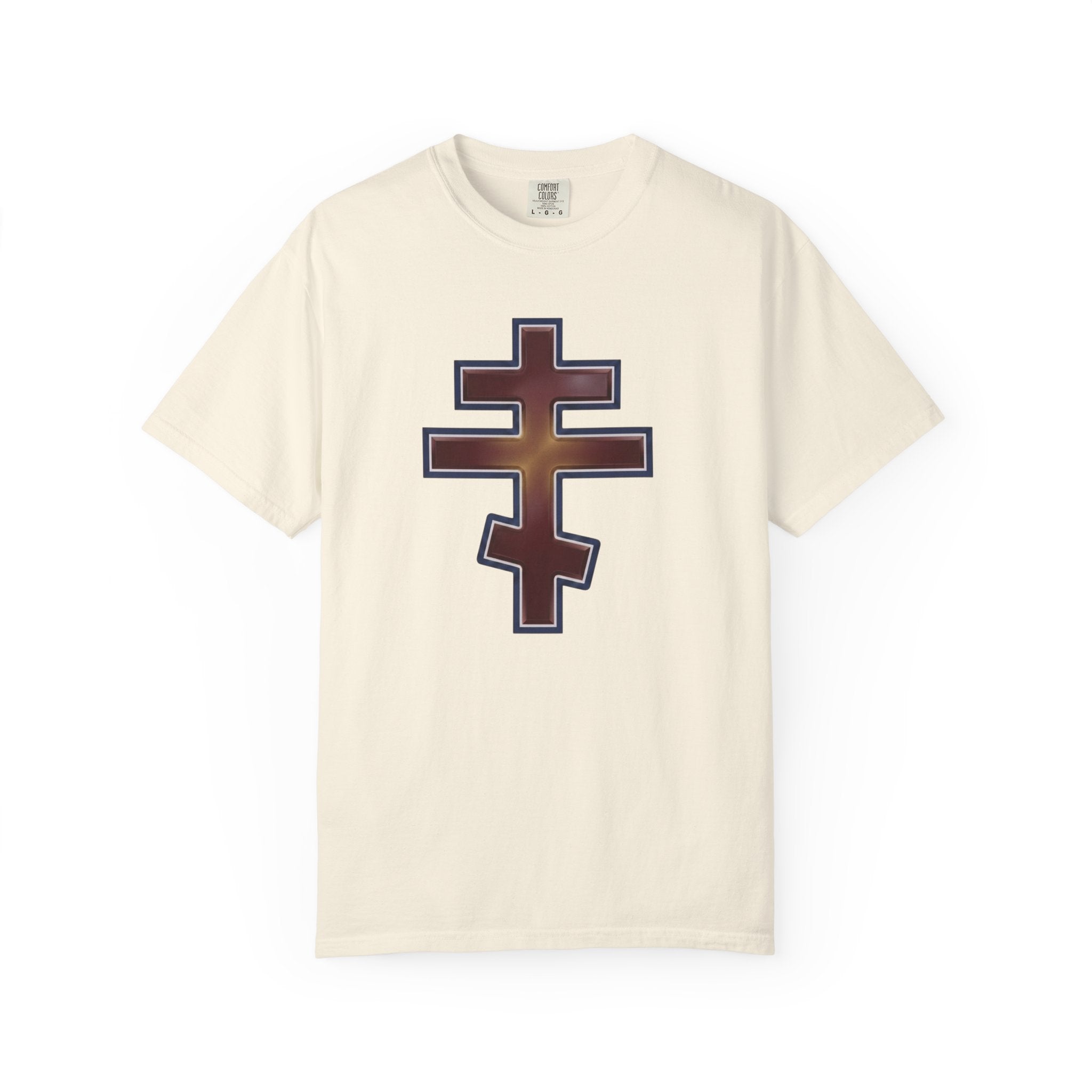 Antiochian Orthodox Cross design on a heavyweight garment-dyed t-shirt