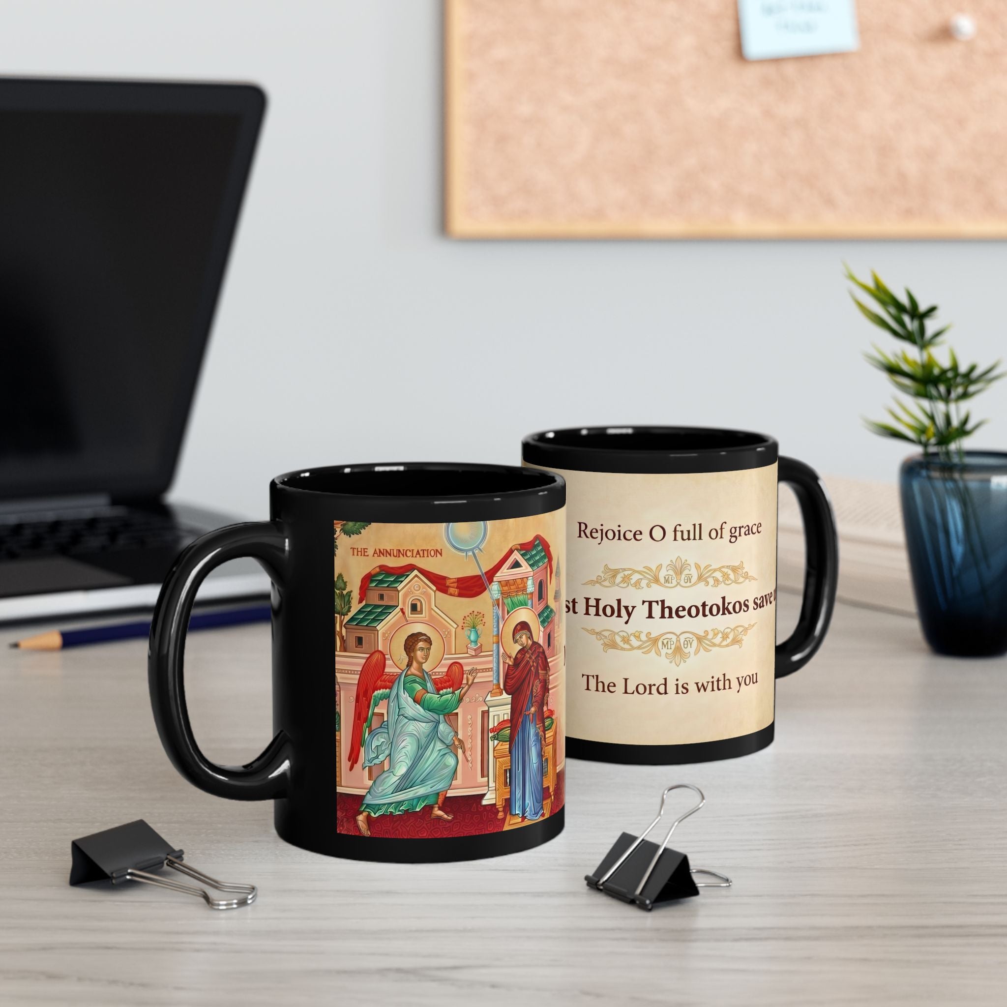 Annunciation Orthodox Christian Black Coffee Mug — Christian Gift Idea