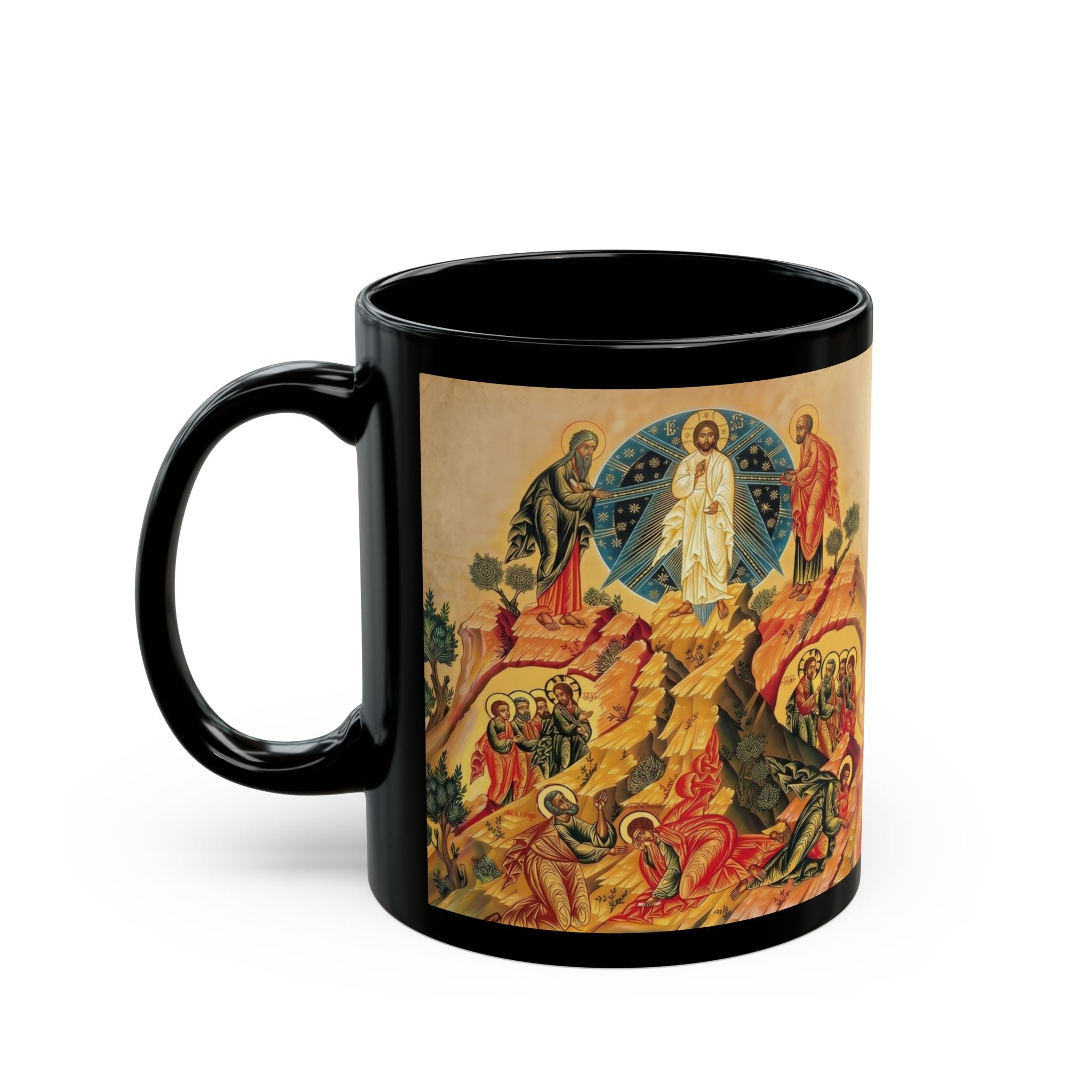 Transfiguration of Christ Orthodox Christian Black Coffee Mug — Orthodox Christian Gift