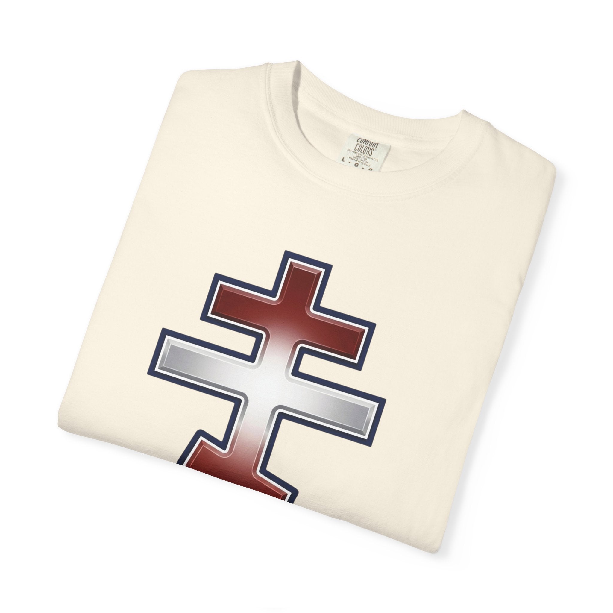 Lebanese Orthodox Cross design on a heavyweight garment-dyed t-shirt