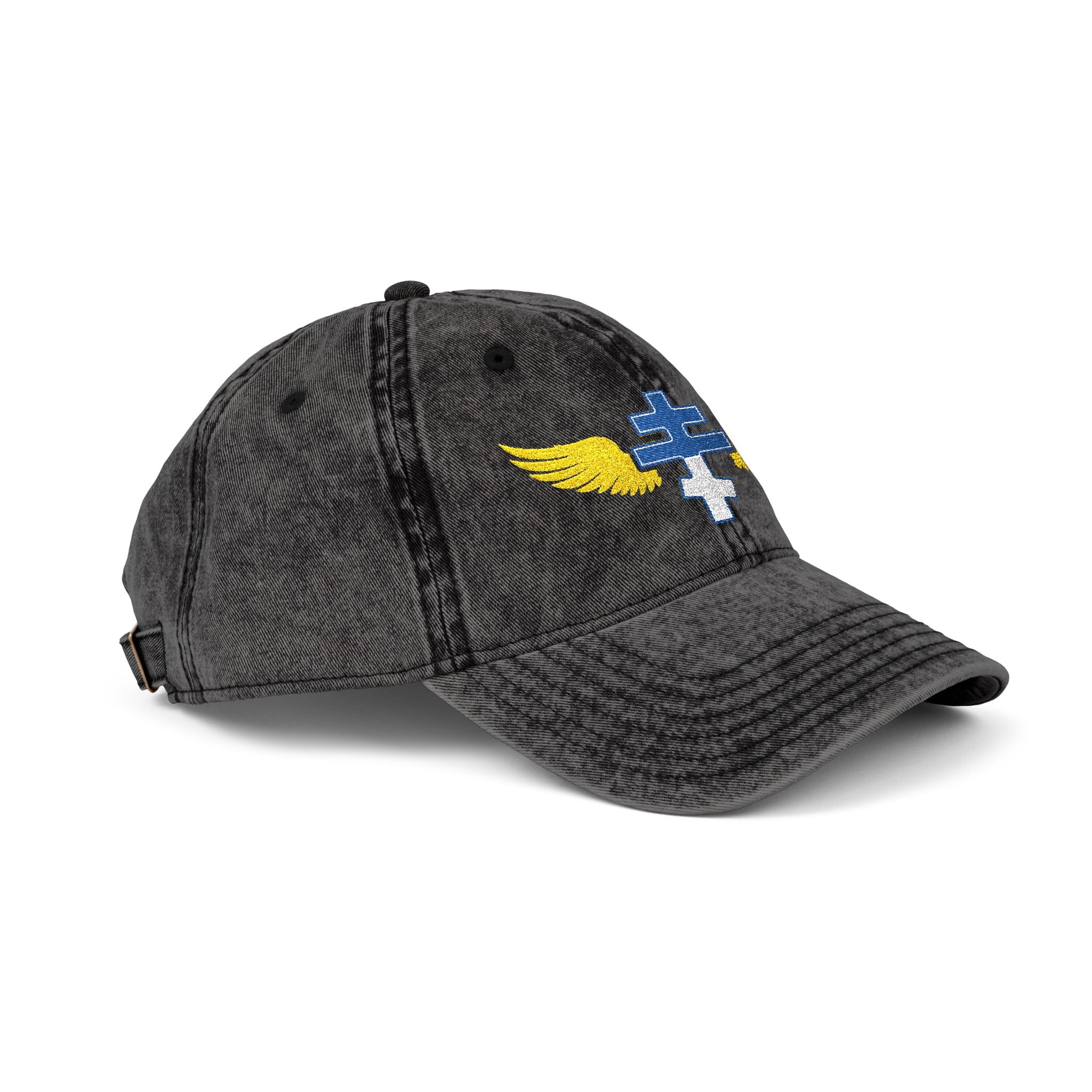 Greek Orthodox cross with wings embroidered on vintage cotton twill cap -- additional view 8