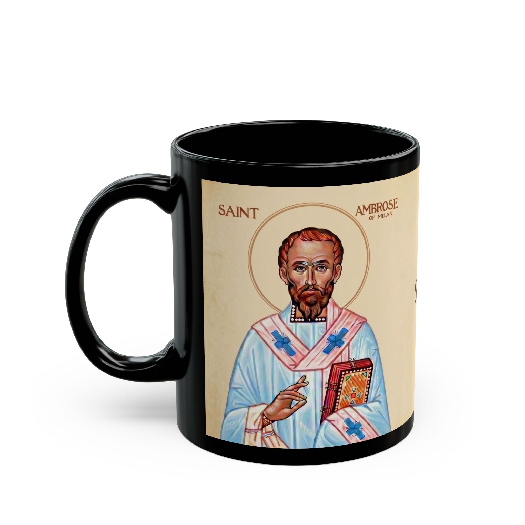 Saint Ambrose of Milan Orthodox Christian Black Coffee Mug — Orthodox Christian Gift