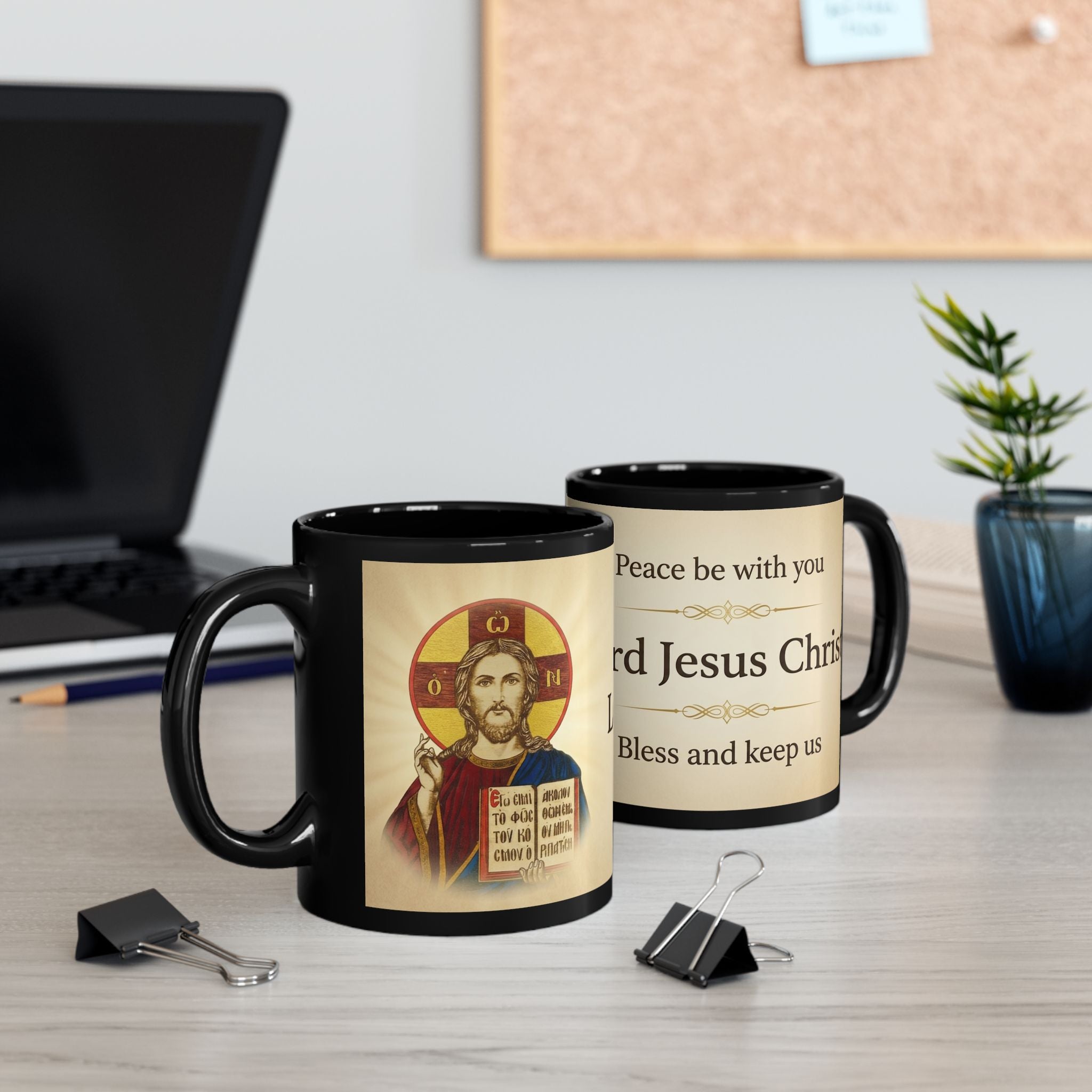Lord Jesus Christ Blessing Orthodox Christian Black Coffee Mug — Christian Gift Idea
