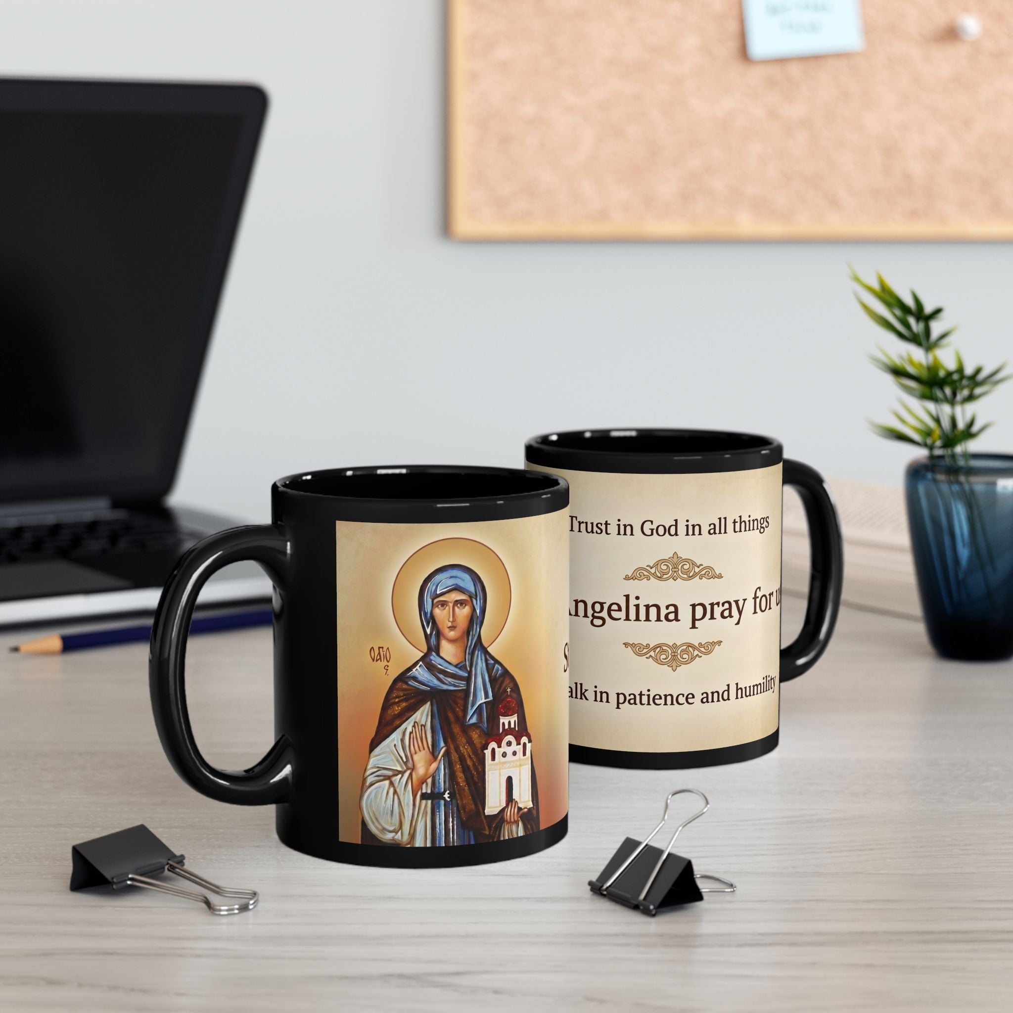 Saint Angelina of Serbia Orthodox Christian Black Coffee Mug — Christian Gift Idea
