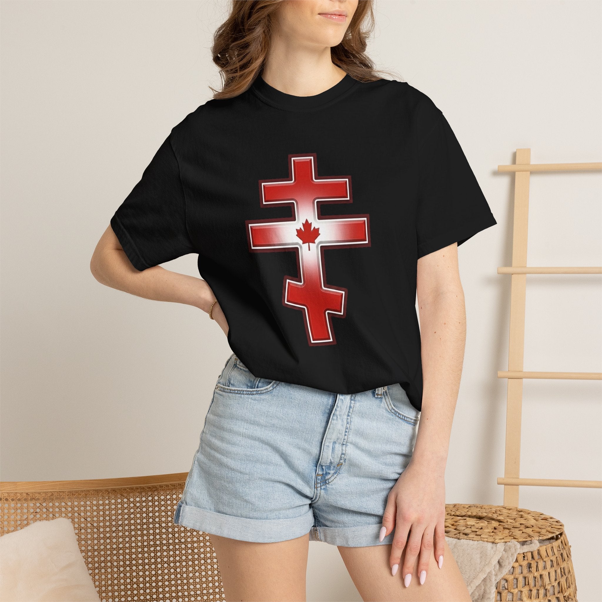 Canadian Orthodox Cross design on a heavyweight garment-dyed t-shirt