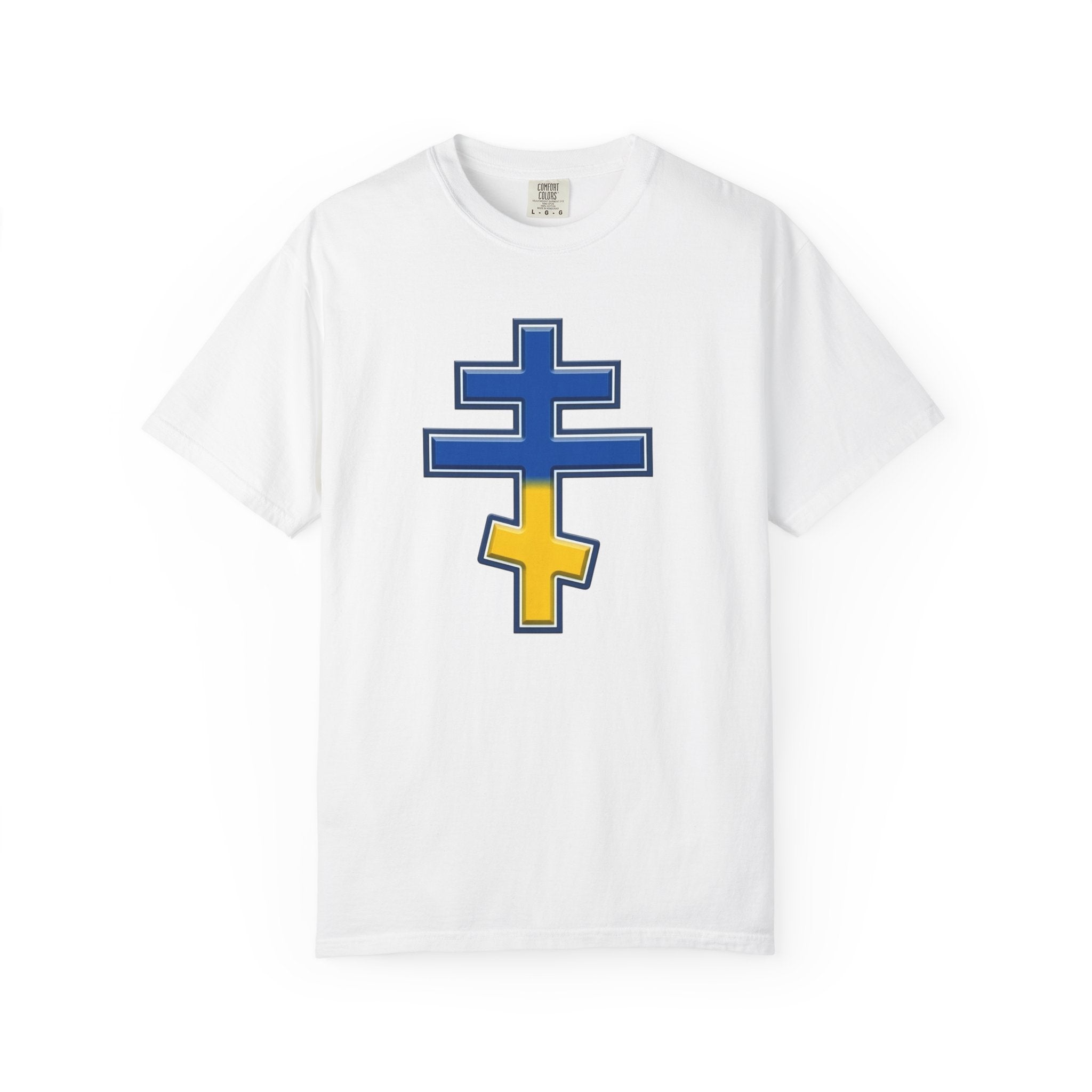 Ukrainian Orthodox Cross design on a heavyweight garment-dyed t-shirt