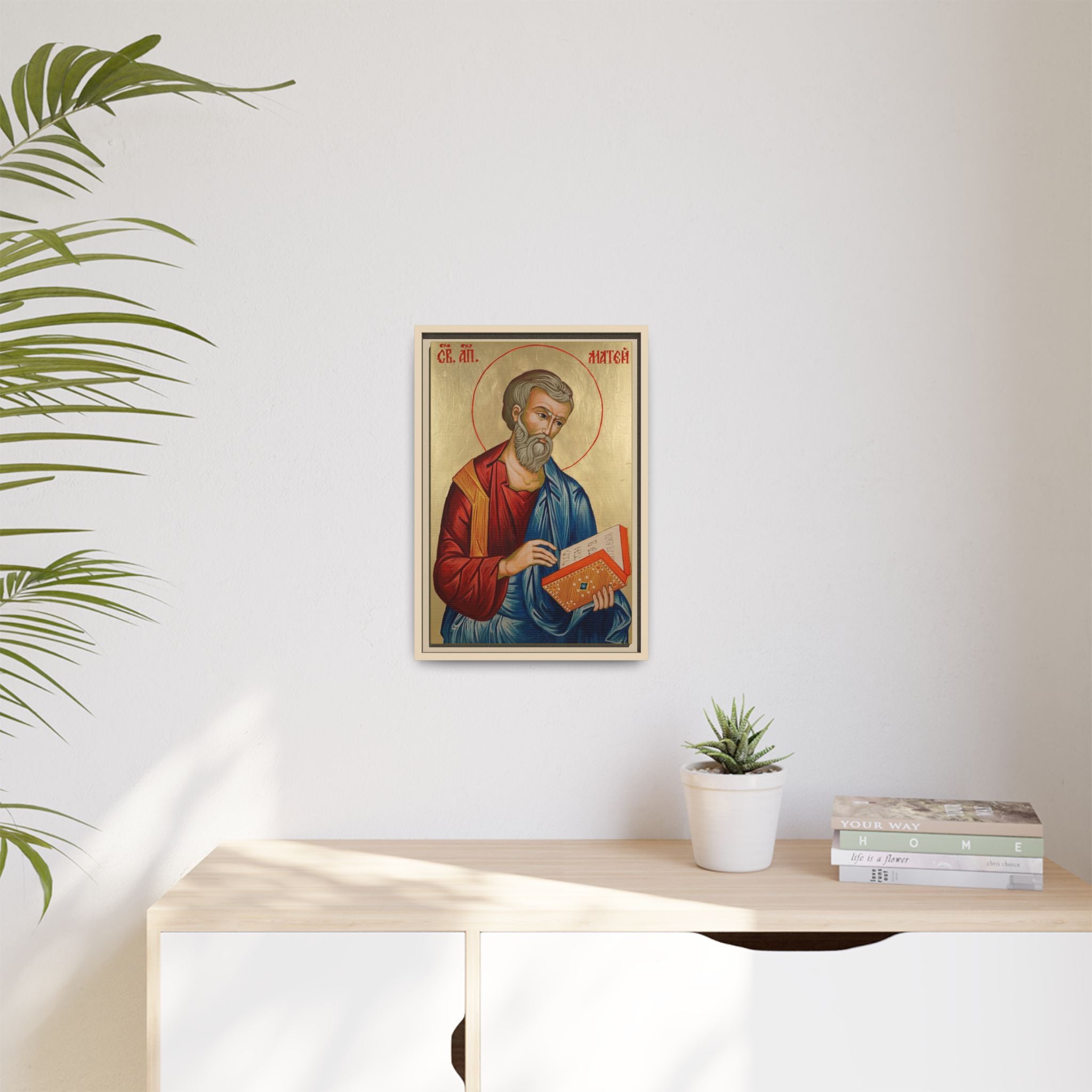 Framed canvas icon of Saint Matthew the Apostle, traditional Orthodox Christian artwork