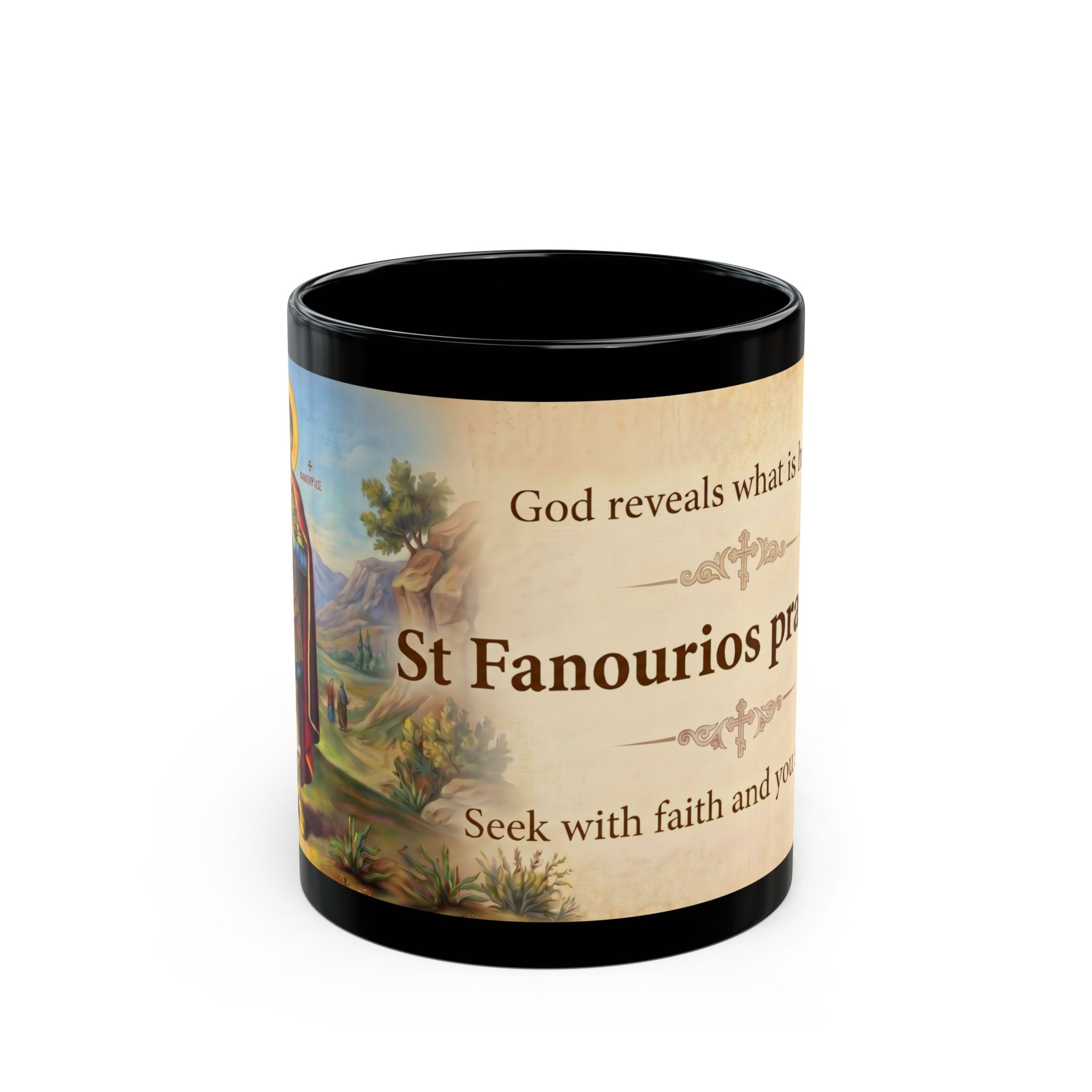 Saint Fanourios Orthodox Christian Black Coffee Mug — Orthodox Christian Mug