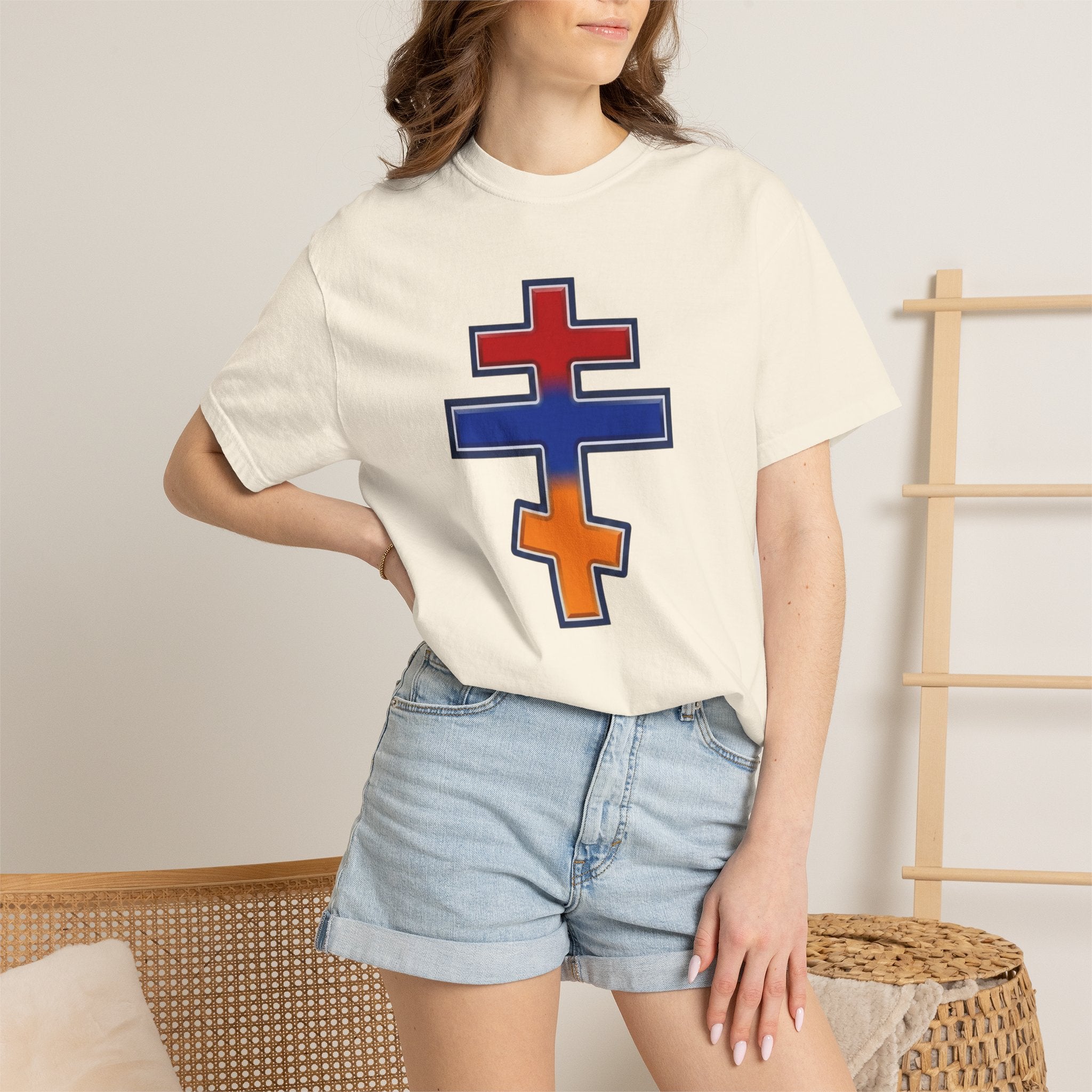 Armenian Orthodox Cross design on a heavyweight garment-dyed t-shirt