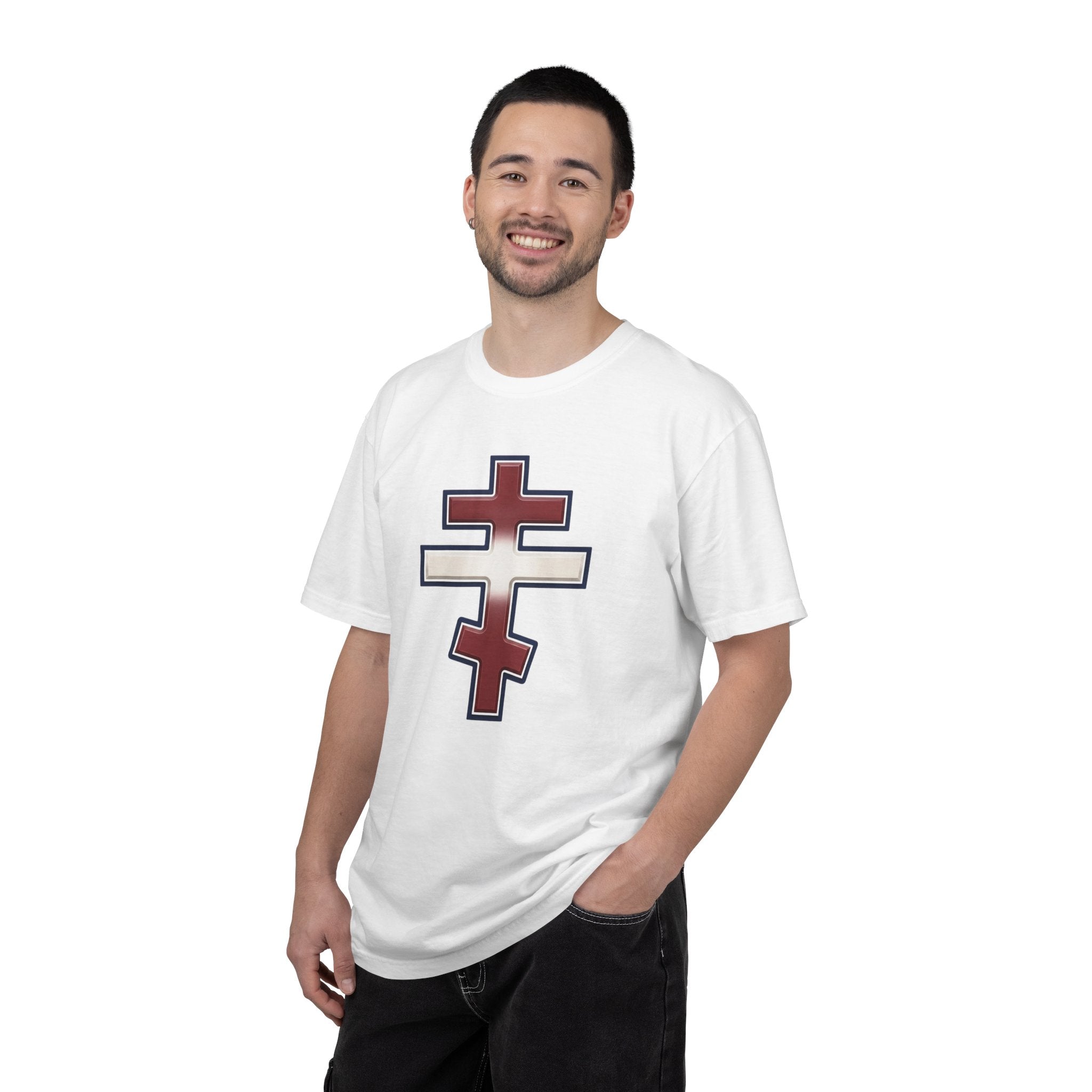 Latvian Orthodox Cross design on a heavyweight garment-dyed t-shirt