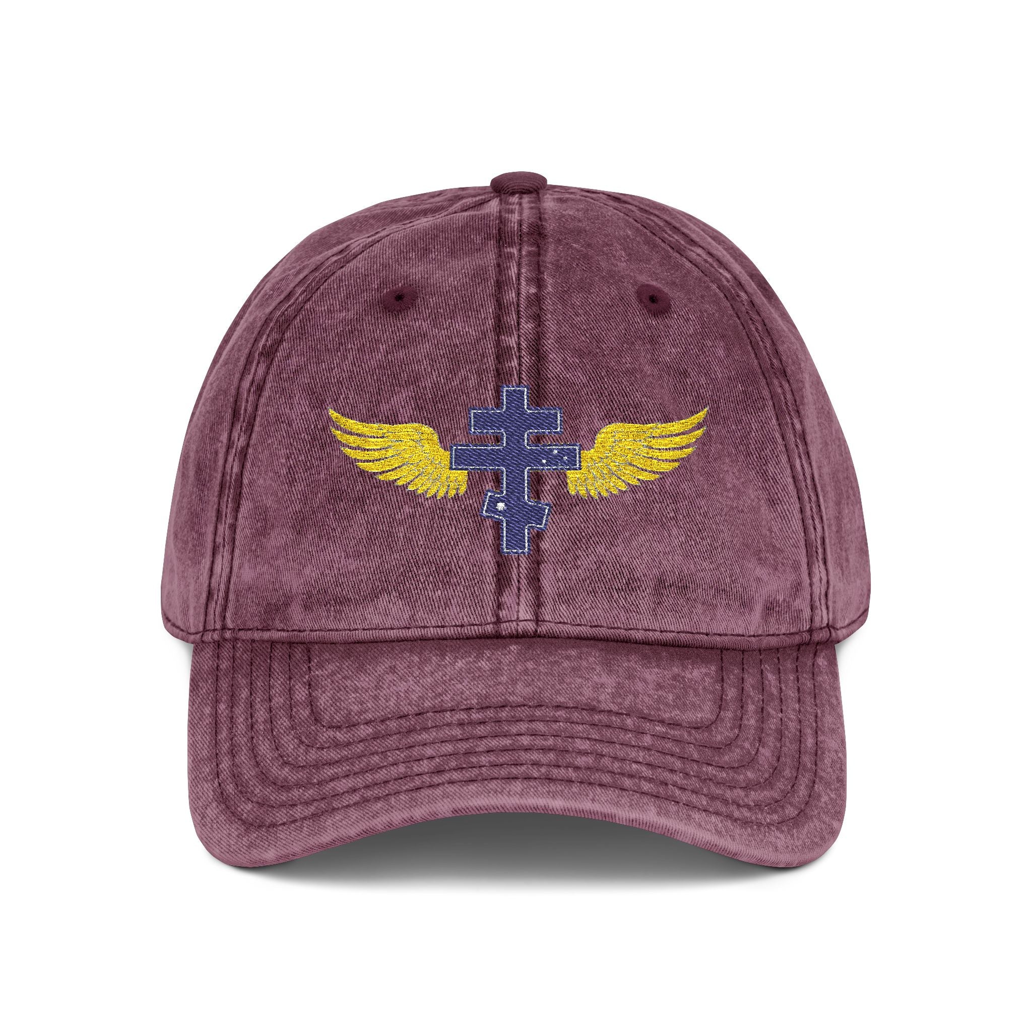 Australian Orthodox cross with wings embroidered on vintage cotton twill cap -- additional view 4