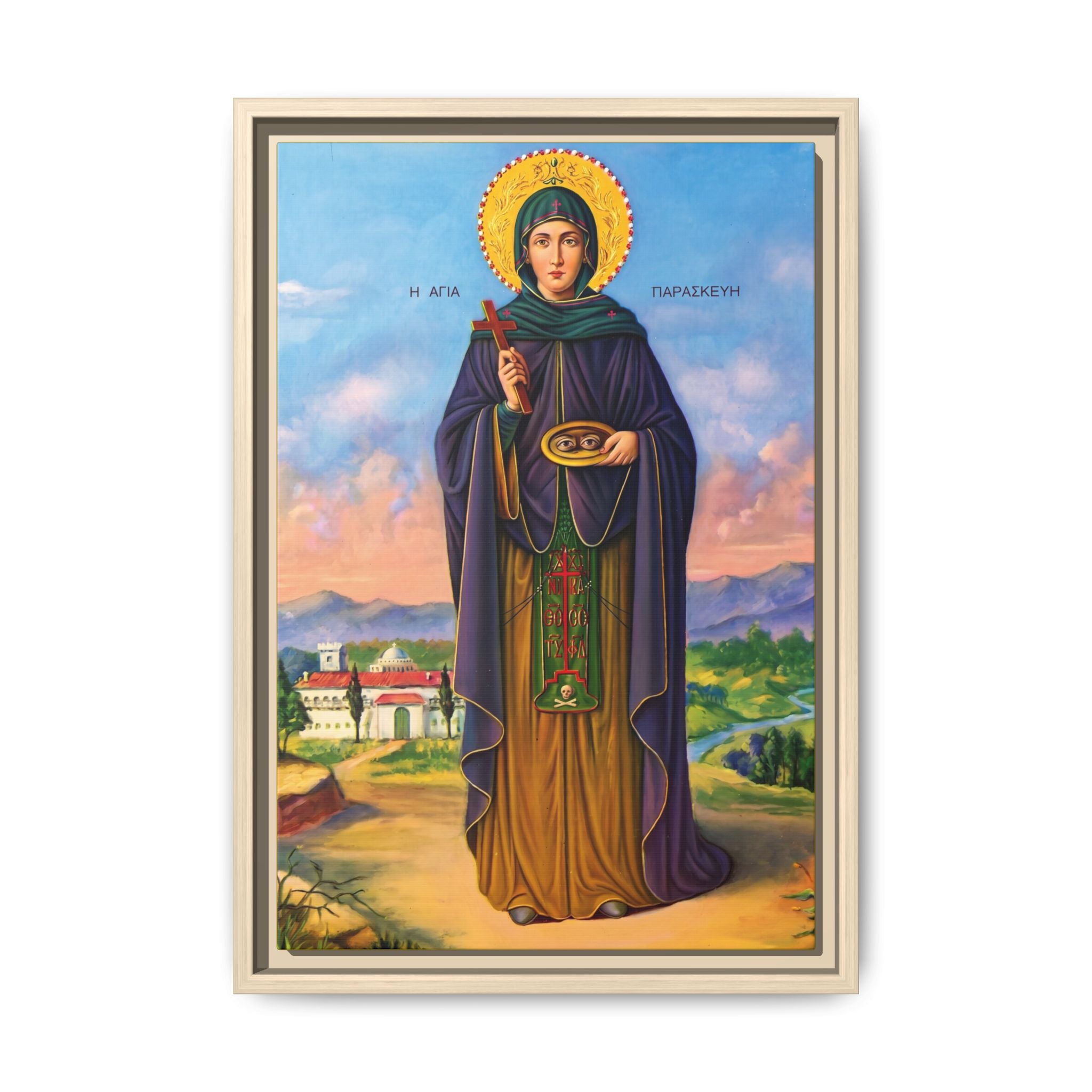 Framed canvas icon of Saint Paraskeva Petka, traditional Orthodox Christian artwork
