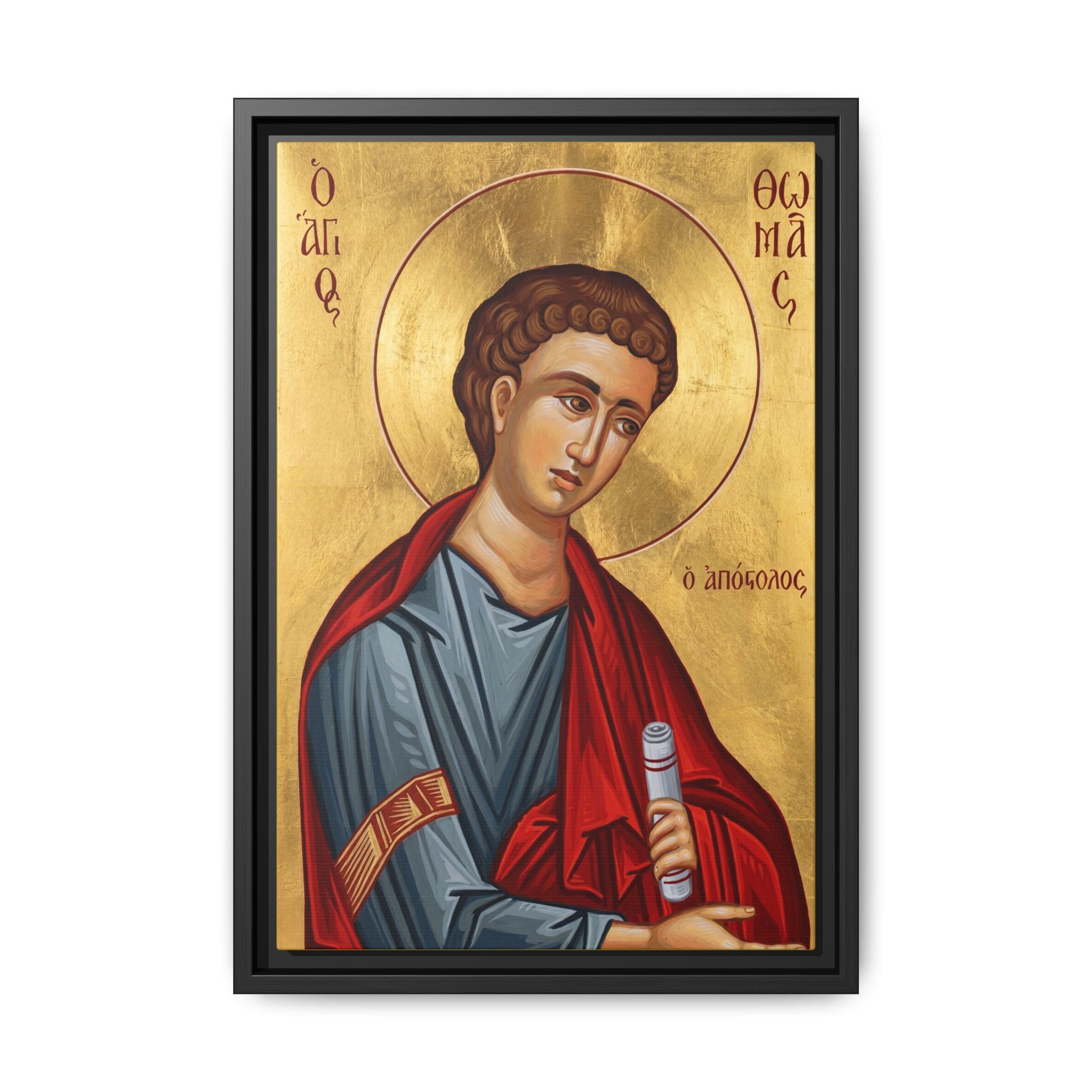 Framed canvas icon of Saint Thomas the Apostle, traditional Orthodox Christian artwork