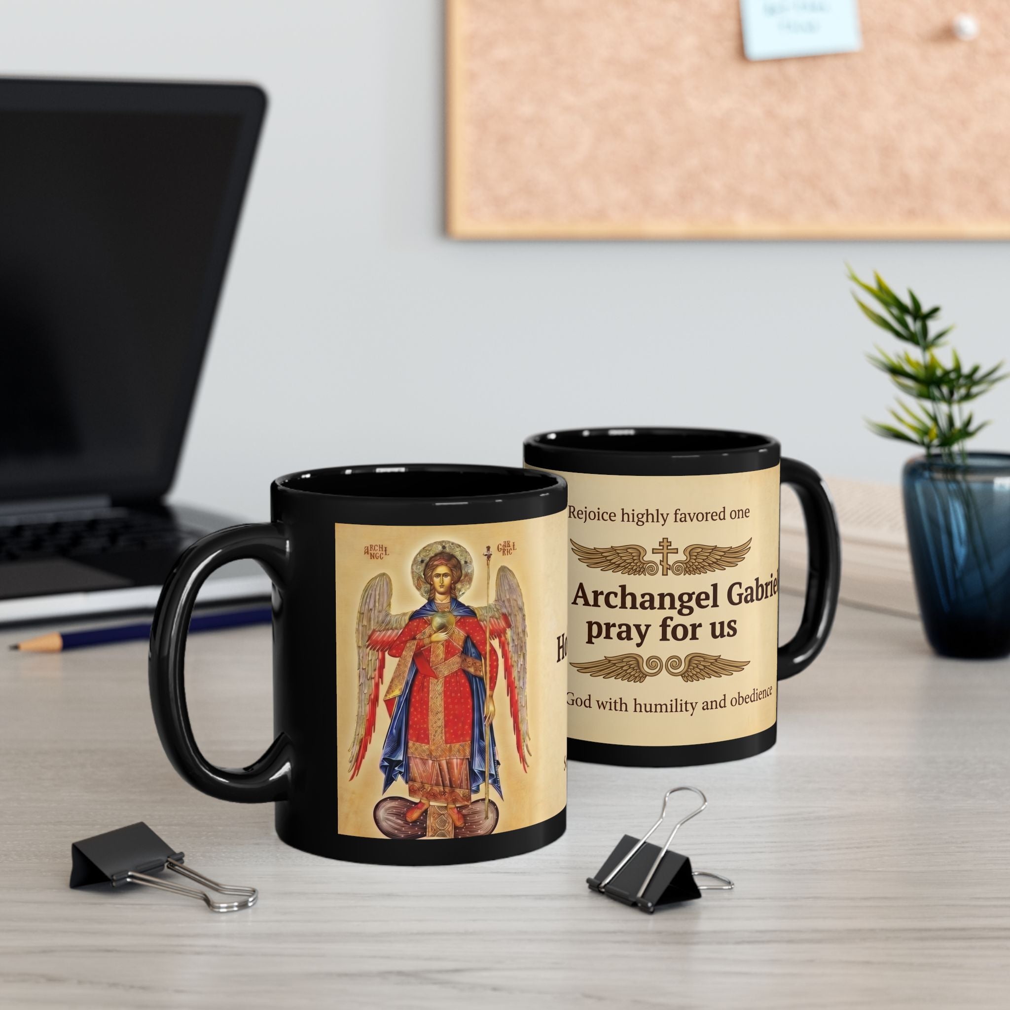 Archangel Gabriel Orthodox Christian Black Coffee Mug — Christian Gift Idea