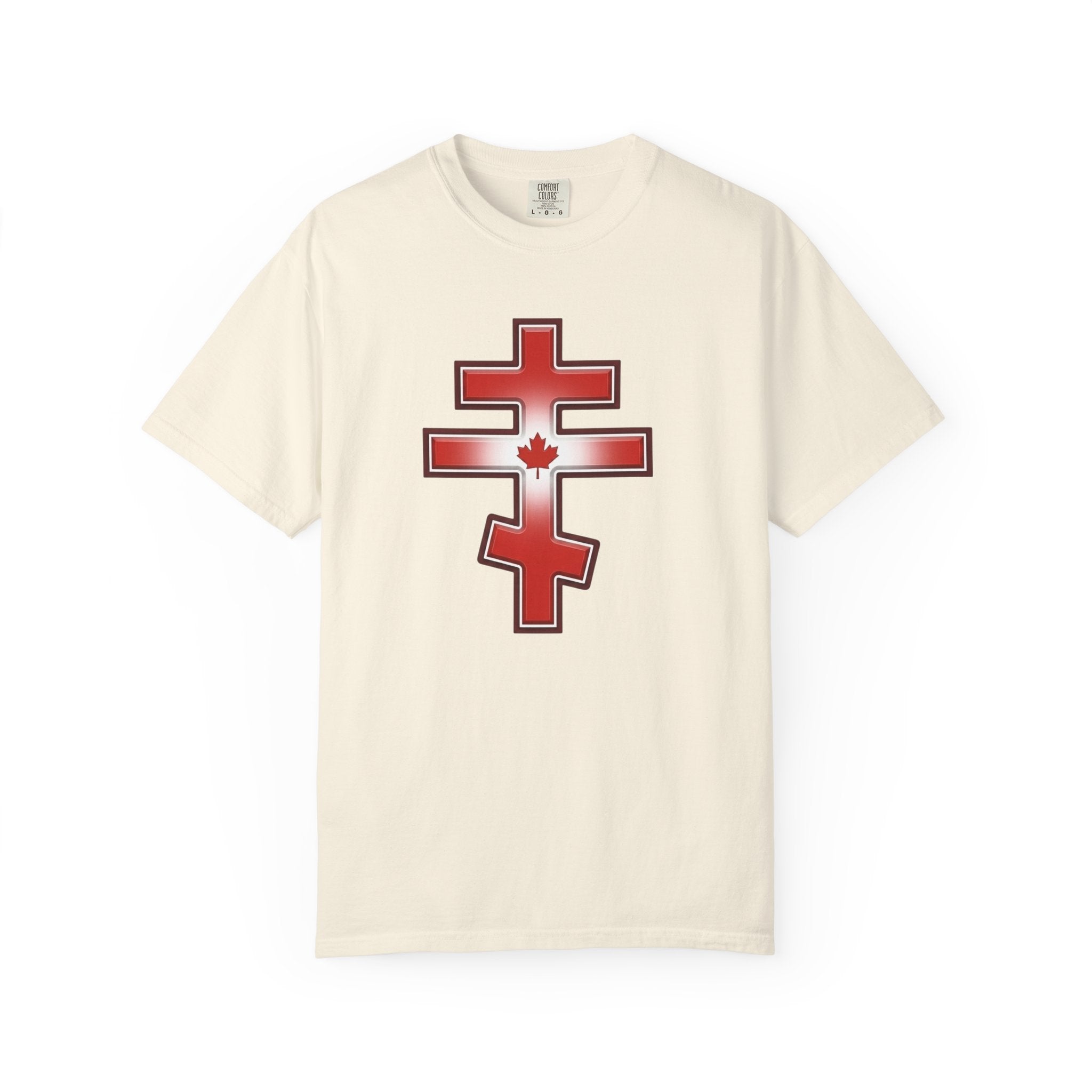Canadian Orthodox Cross design on a heavyweight garment-dyed t-shirt