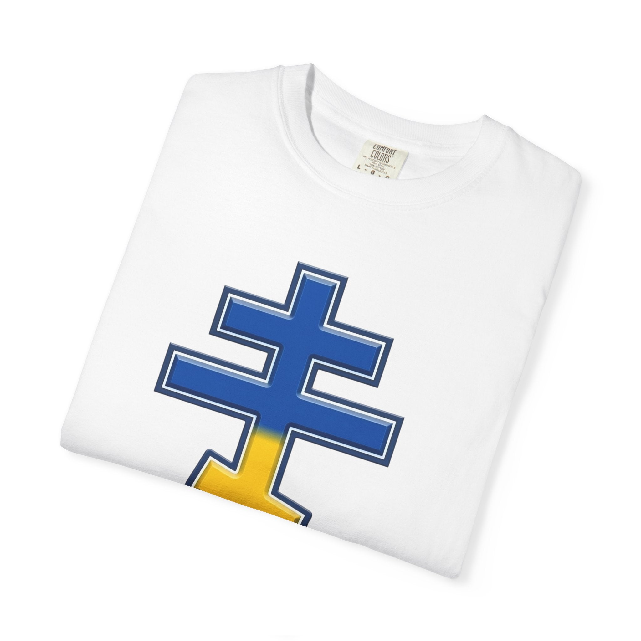 Ukrainian Orthodox Cross design on a heavyweight garment-dyed t-shirt