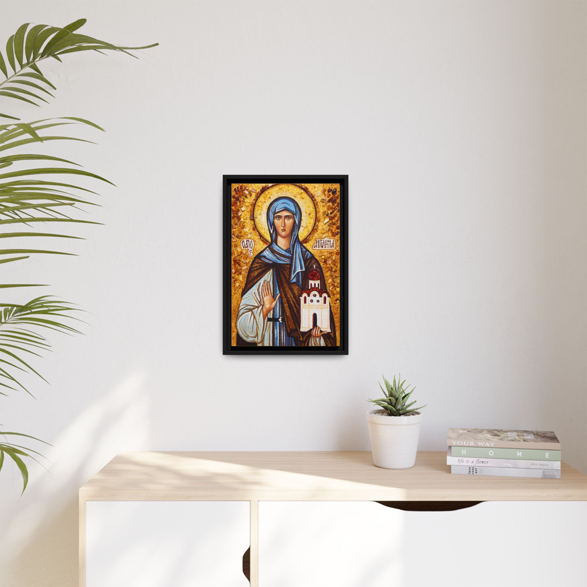 Framed canvas icon of Saint Angelina of Serbia, traditional Orthodox Christian artwork