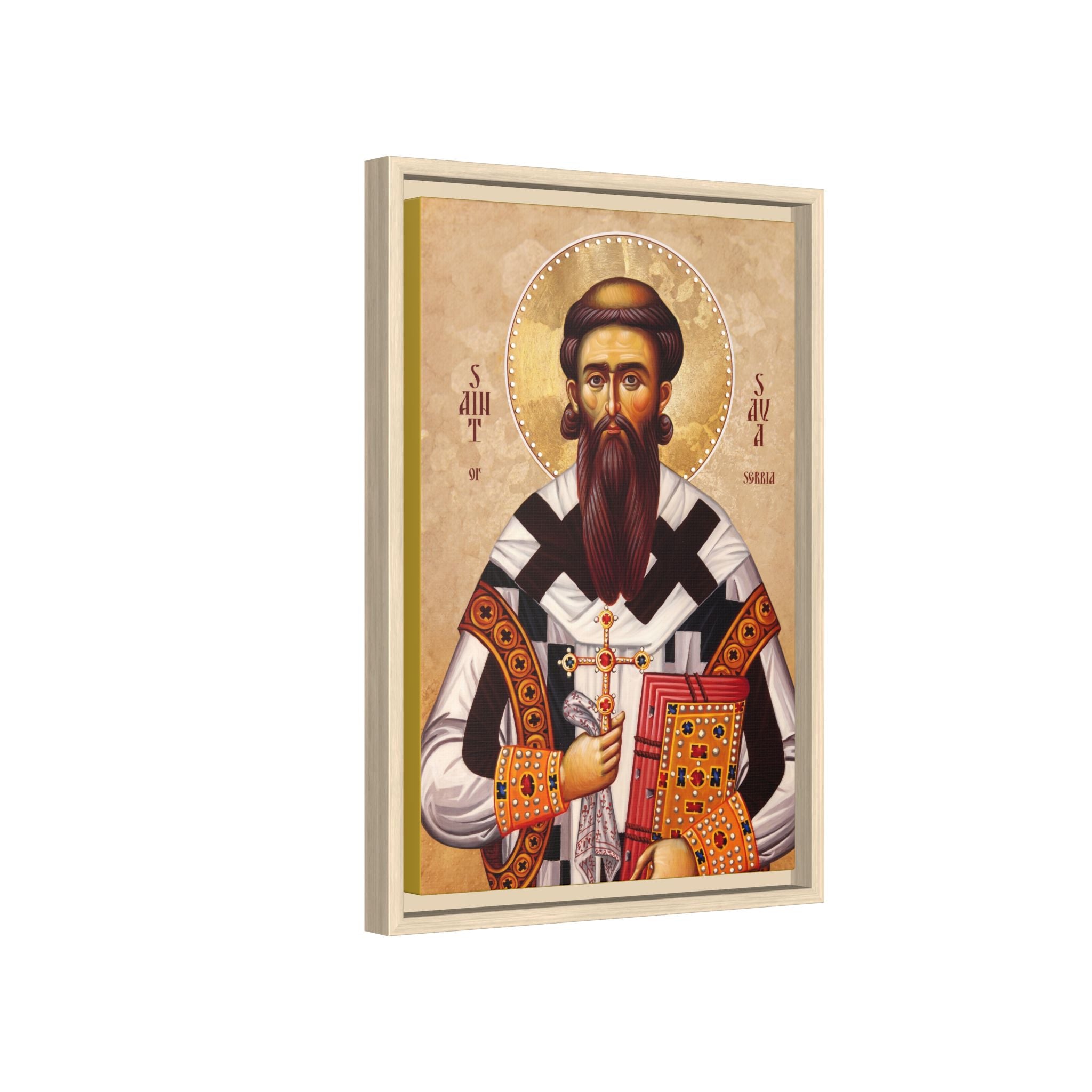 Framed canvas icon of Saint Sava of Serbia, traditional Orthodox Christian artwork