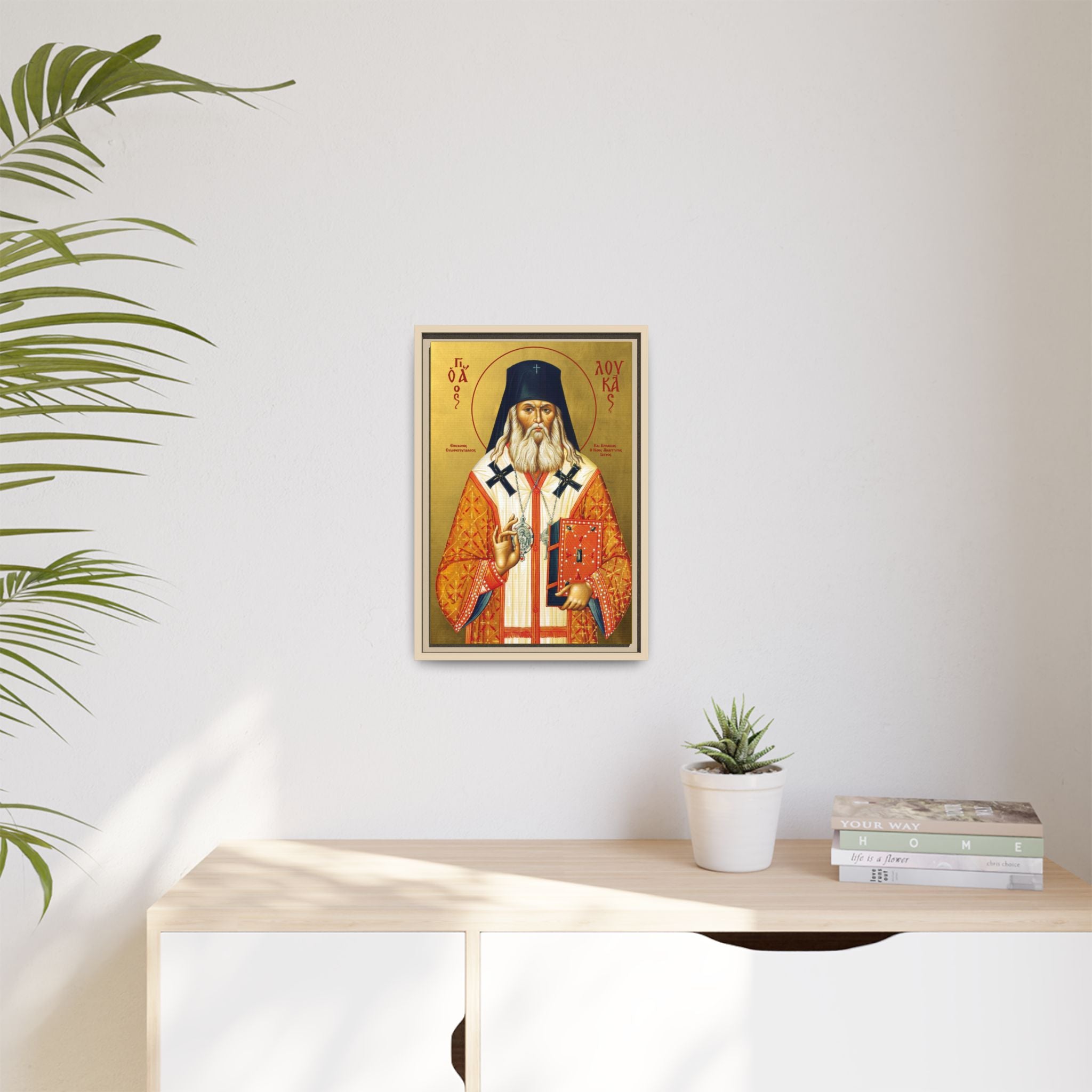 Framed canvas icon of Saint Luke the Surgeon of Crimea, traditional Orthodox Christian artwork