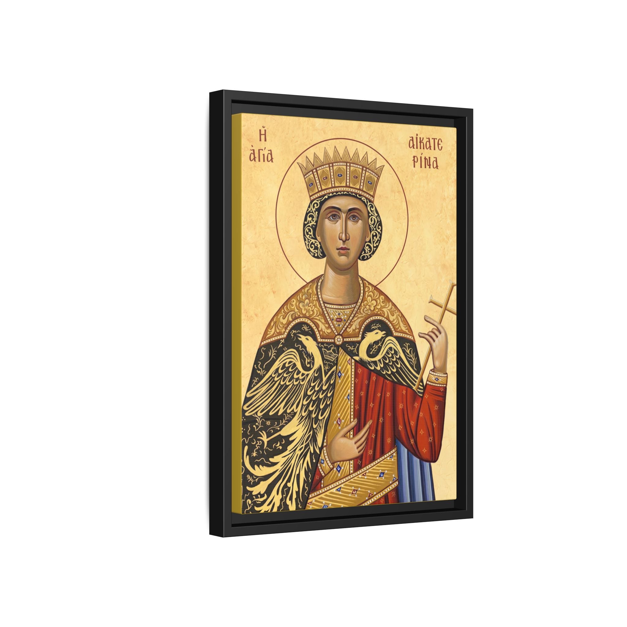 Framed canvas icon of Saint Catherine of Alexandria, traditional Orthodox Christian artwork