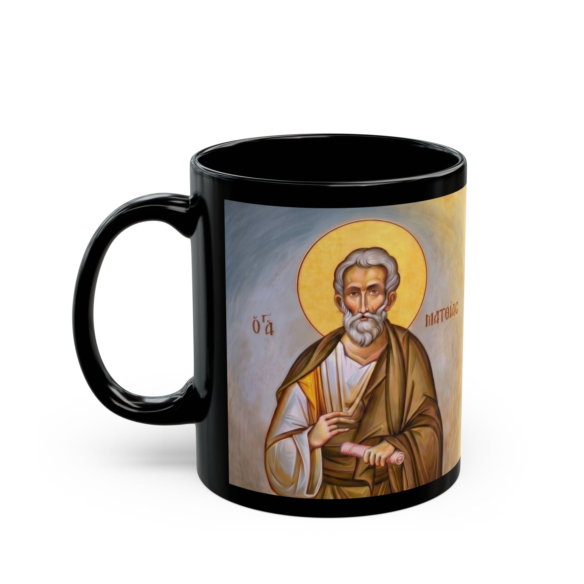 Saint Matthias the Apostle Orthodox Christian Black Coffee Mug — Orthodox Christian Gift