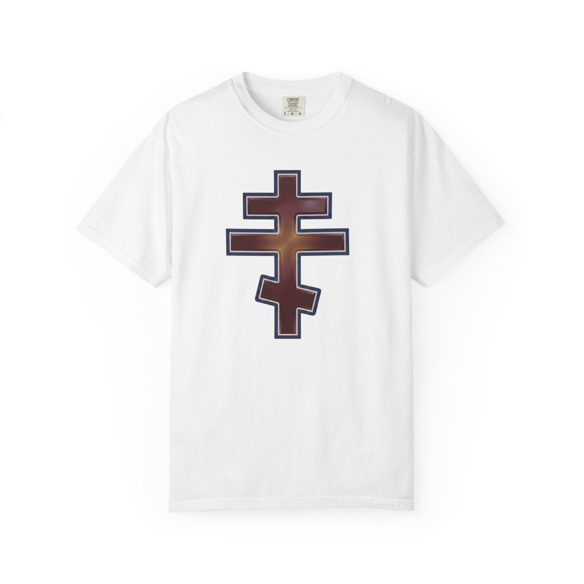 Antiochian Orthodox Cross design on a heavyweight garment-dyed t-shirt