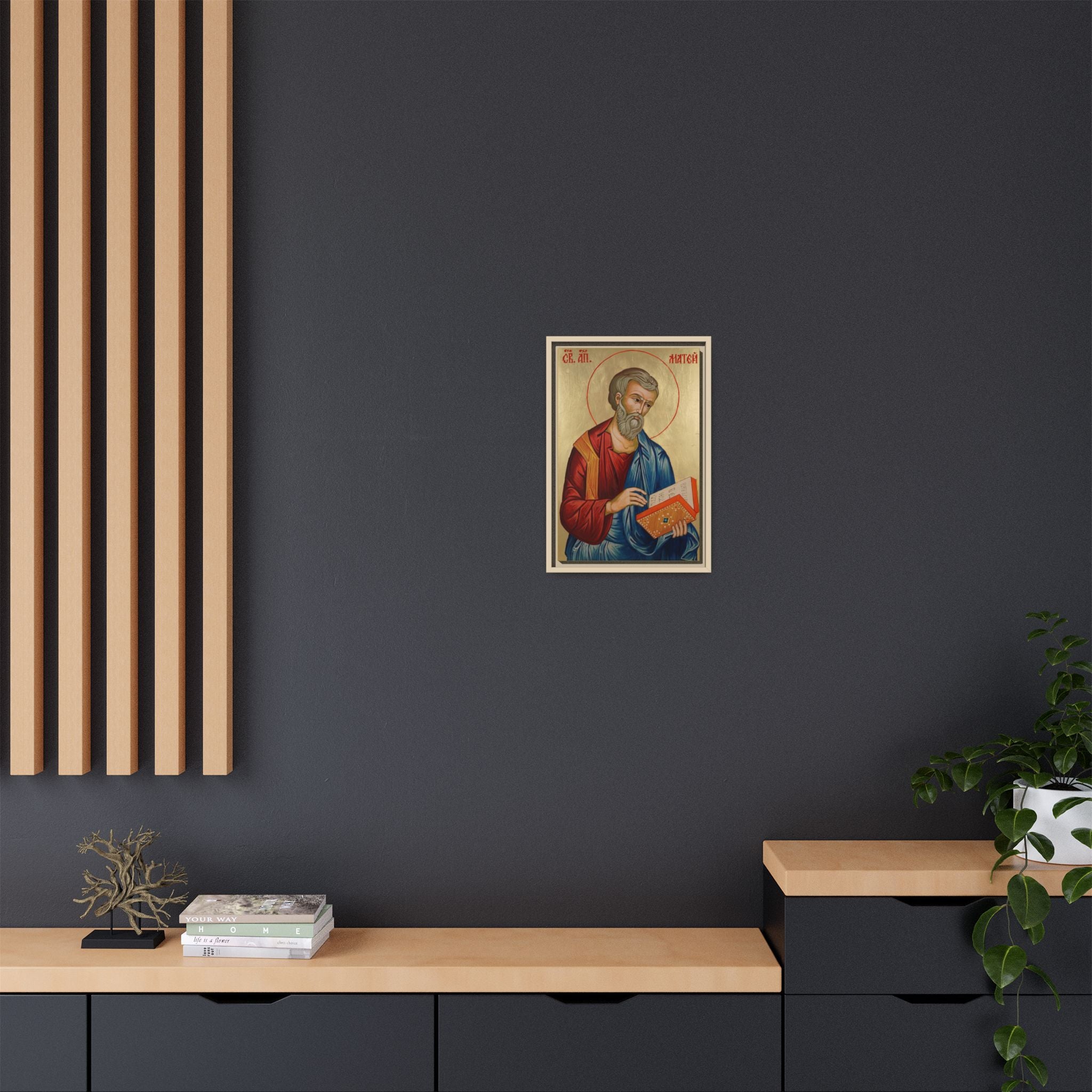 Framed canvas icon of Saint Matthew the Apostle, traditional Orthodox Christian artwork
