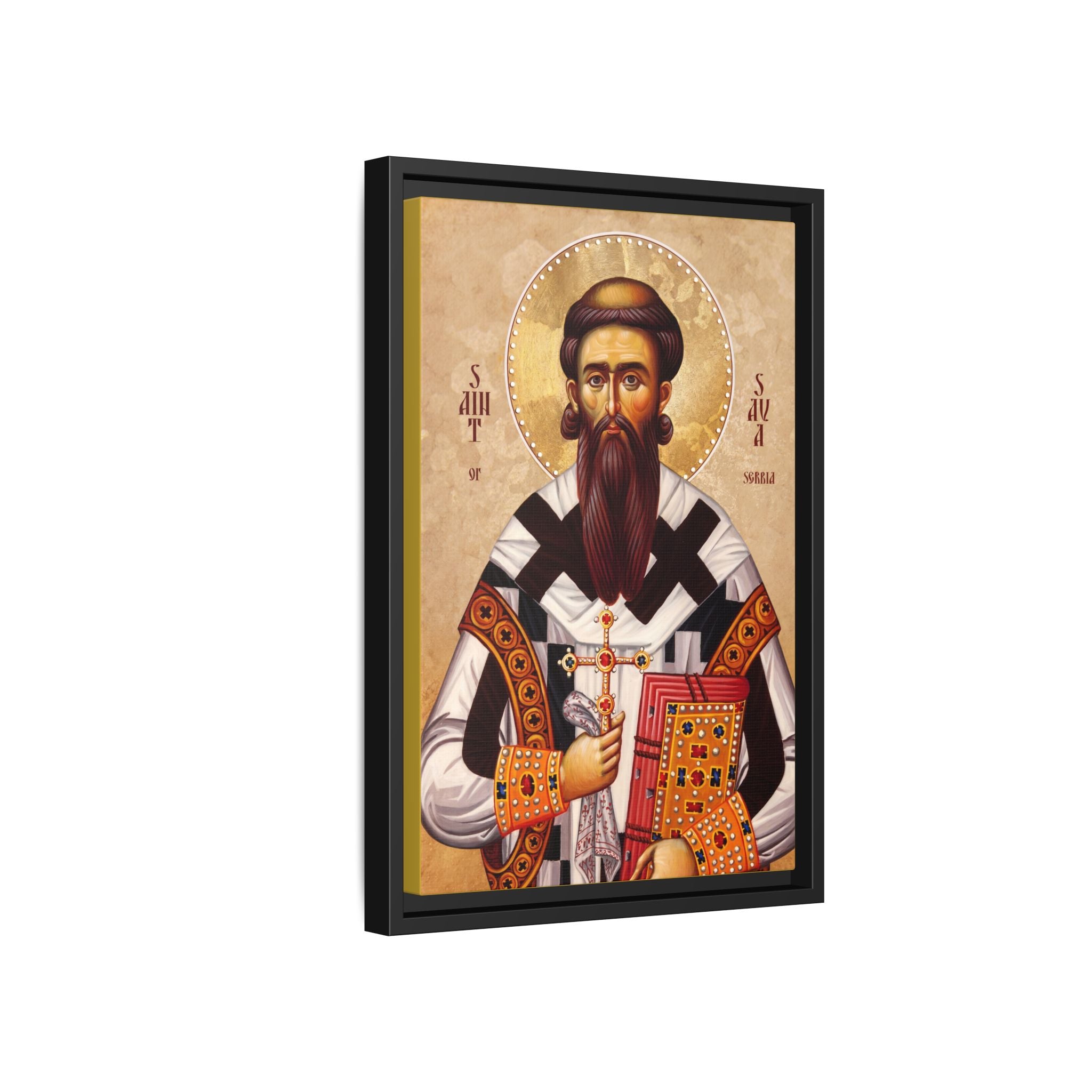 Framed canvas icon of Saint Sava of Serbia, traditional Orthodox Christian artwork