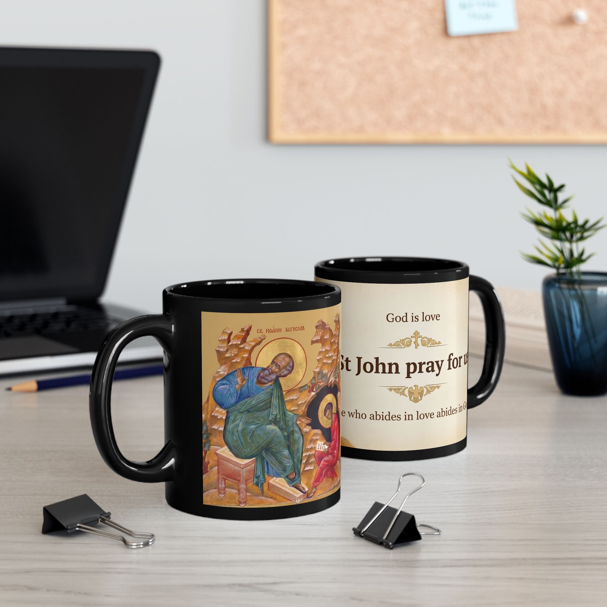 Saint John the Evangelist Orthodox Christian Black Coffee Mug — Christian Gift Idea