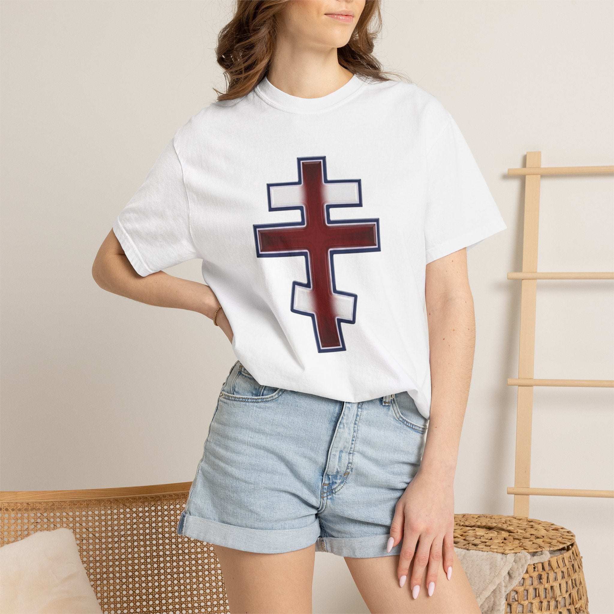 United Kingdom Orthodox Cross design on a heavyweight garment-dyed t-shirt