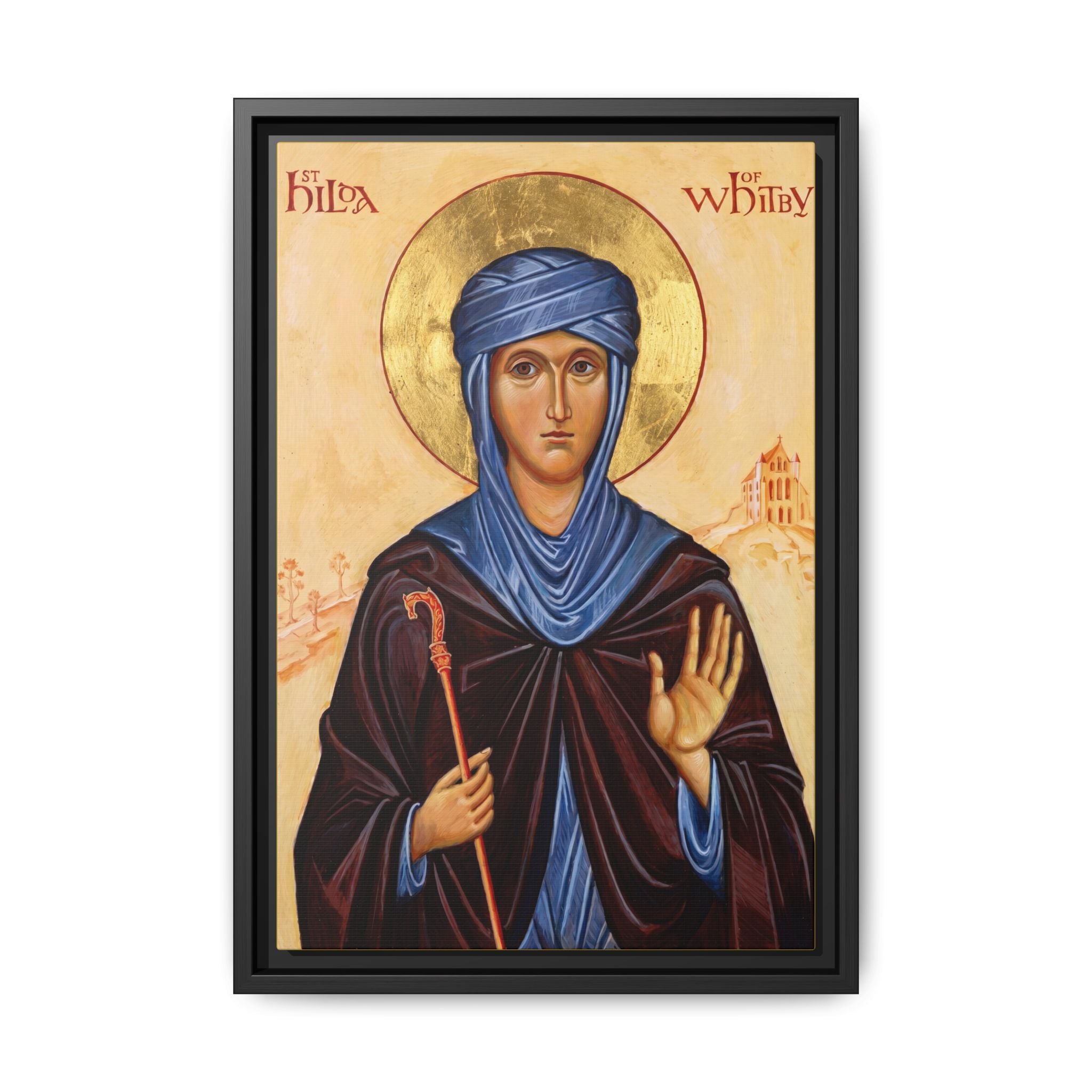 Framed canvas icon of Saint Hilda of Whitby, traditional Orthodox Christian artwork
