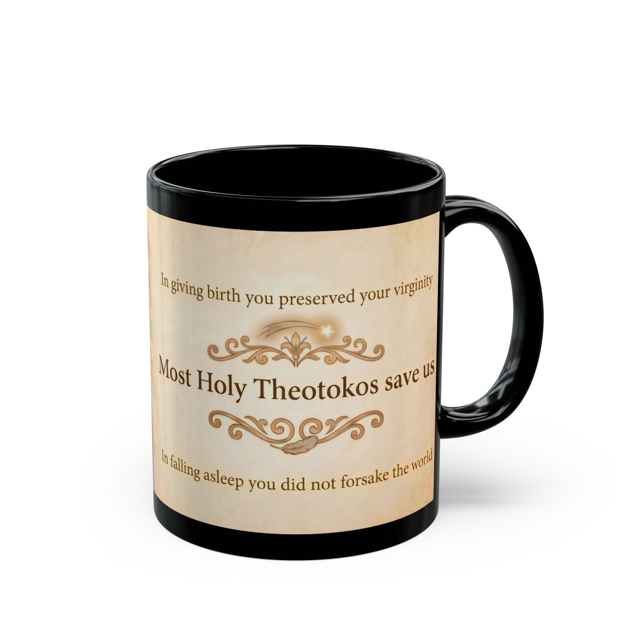 Dormition of the Theotokos Orthodox Christian Black Coffee Mug — Christian Coffee Mug